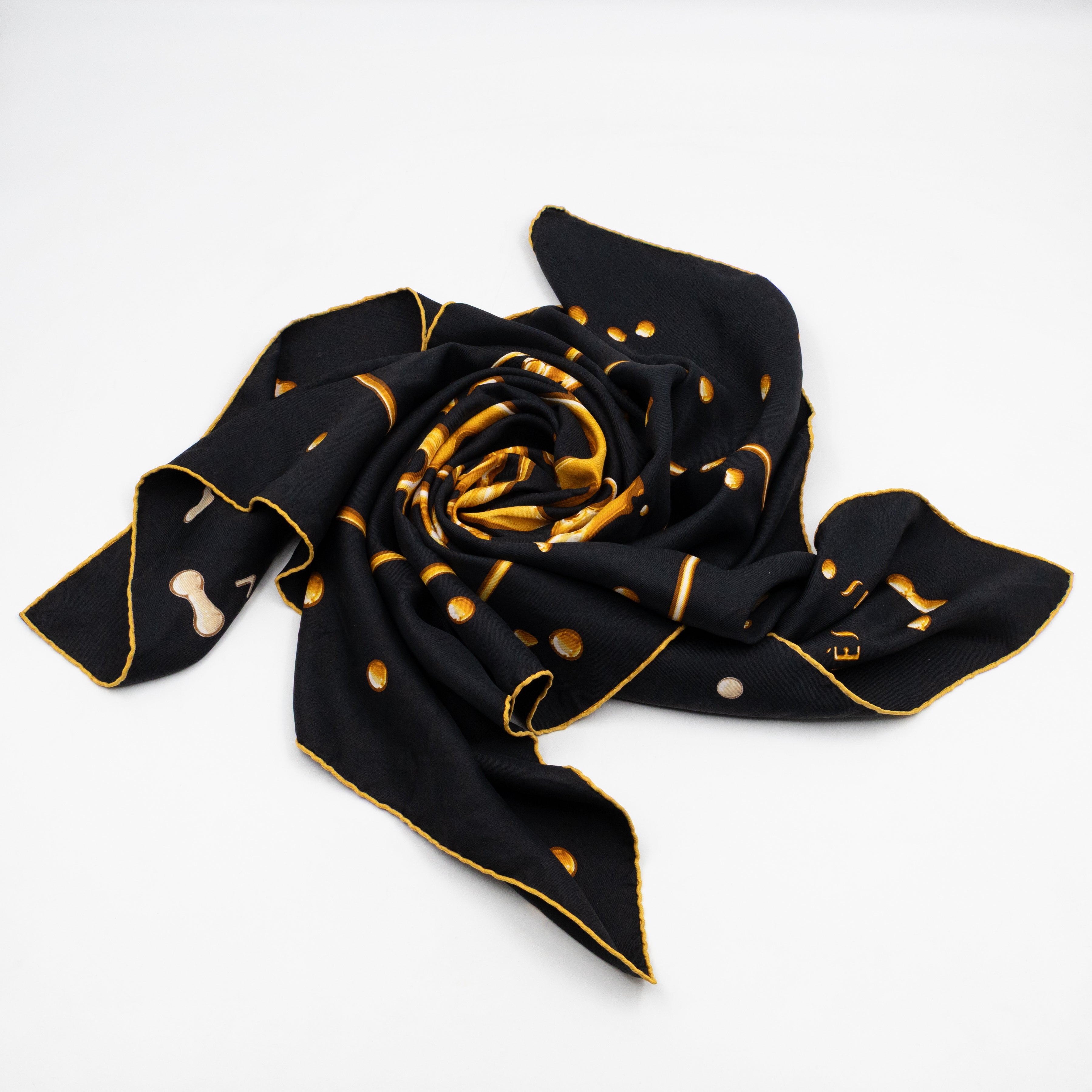 Silk Scarf 90 Vif Argent Black & Gold
