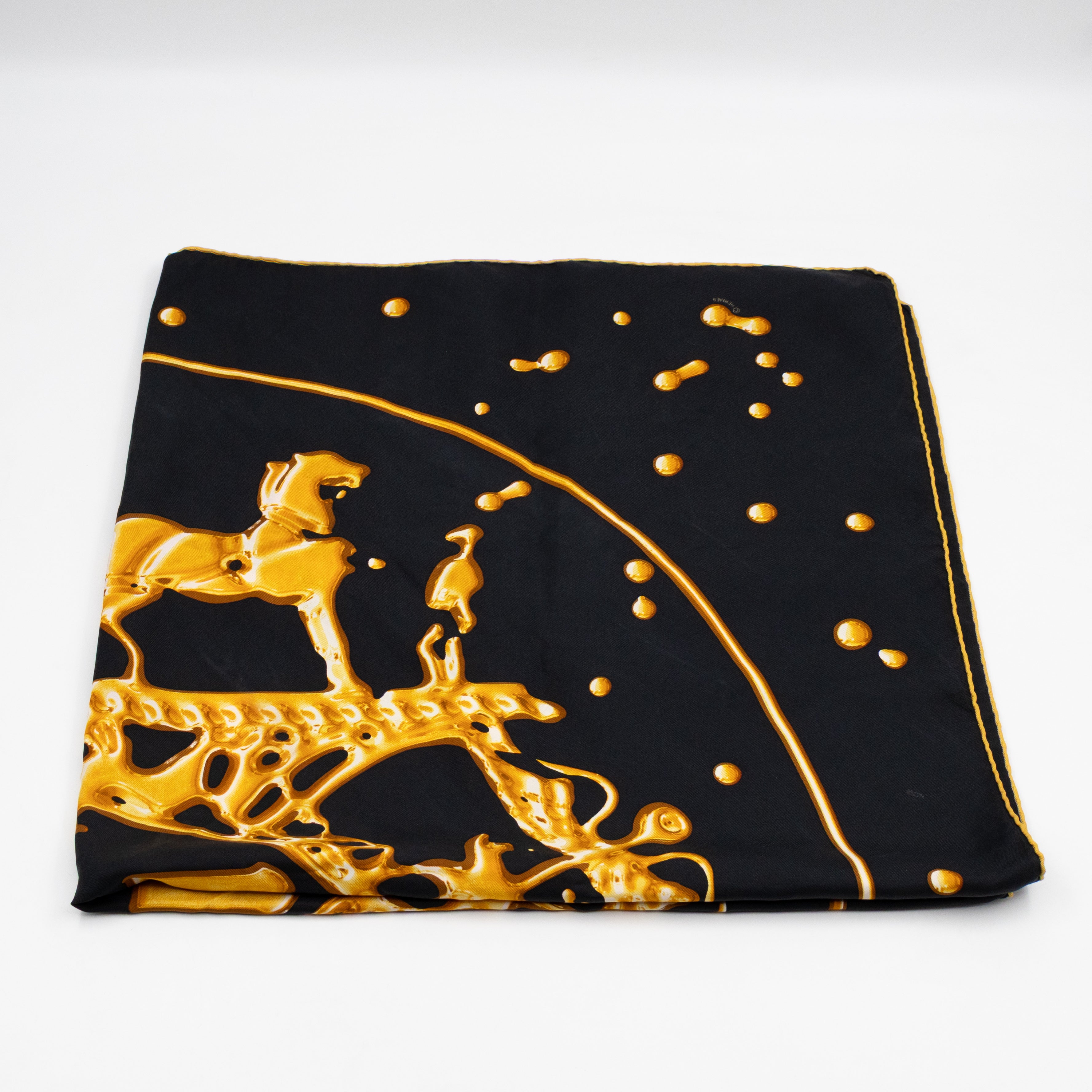 Silk Scarf 90 Vif Argent Black & Gold