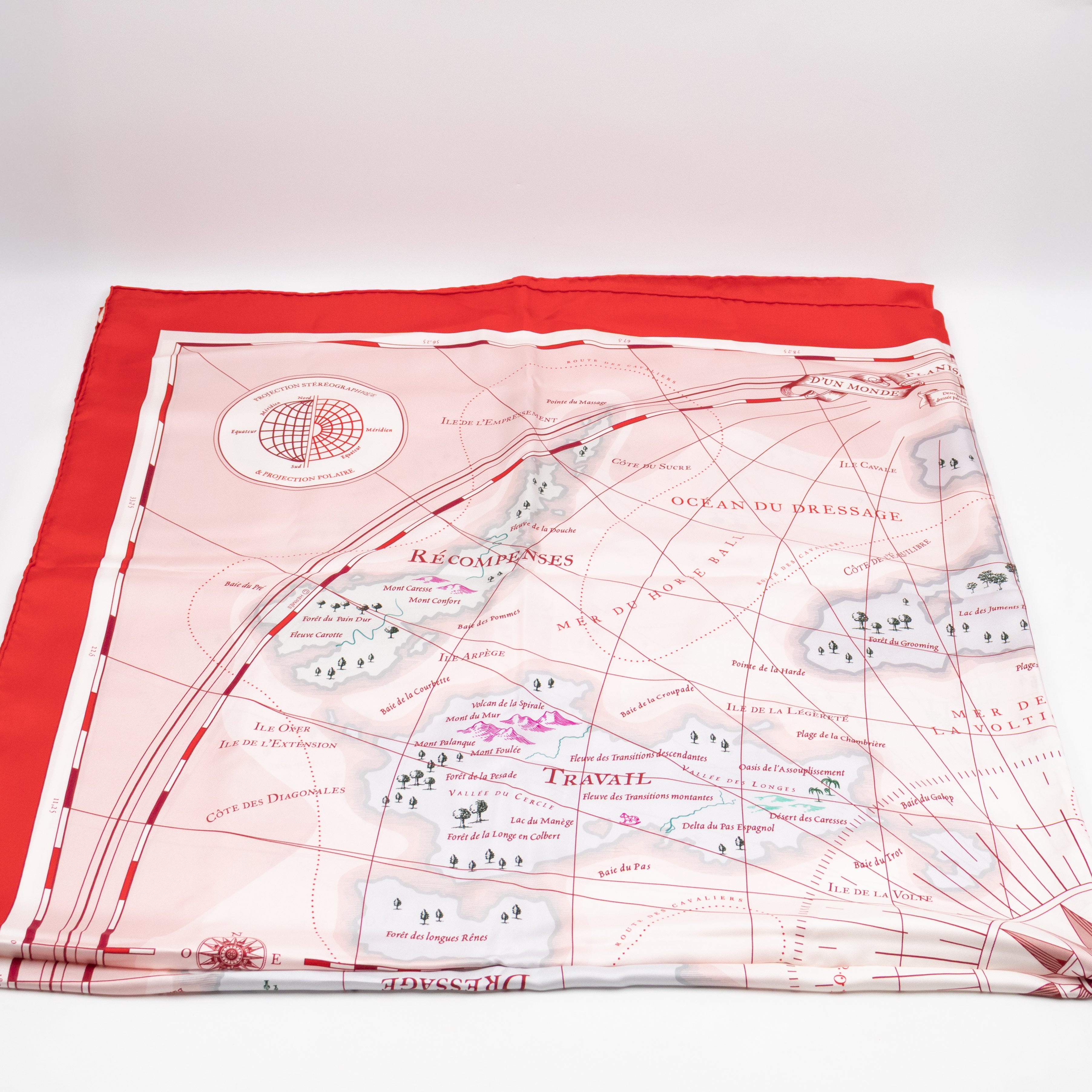 Carre Geant Silk Scarf 140 Planisphere d'un Monde Equestre Rose