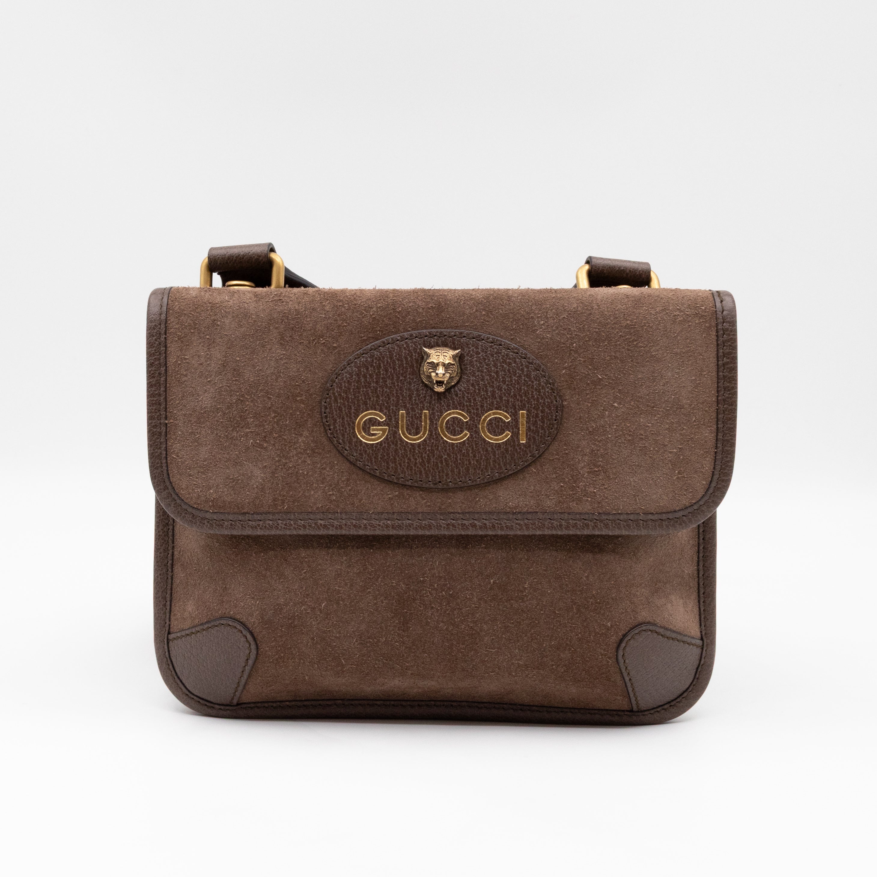 Neo Small Flap Messenger Bag Brown Suede