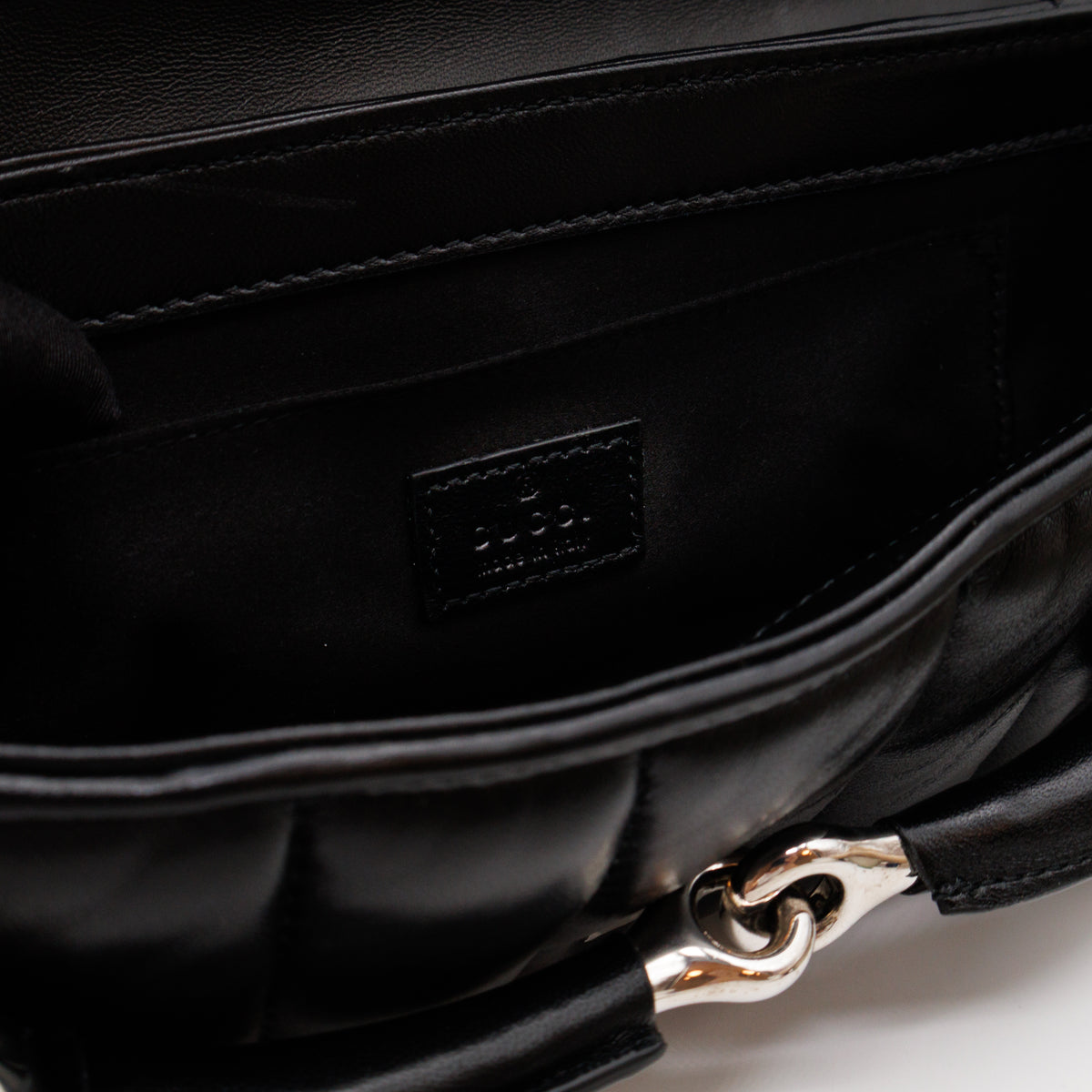 Horsebit Chain Medium Shoulder Bag Black Quilted Lambskin Leather