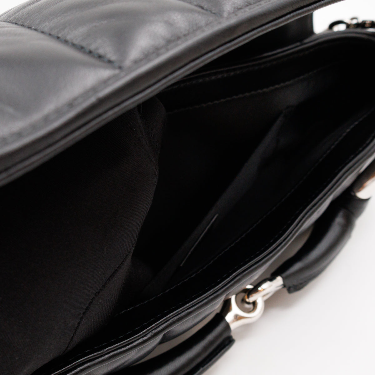 Horsebit Chain Medium Shoulder Bag Black Quilted Lambskin Leather