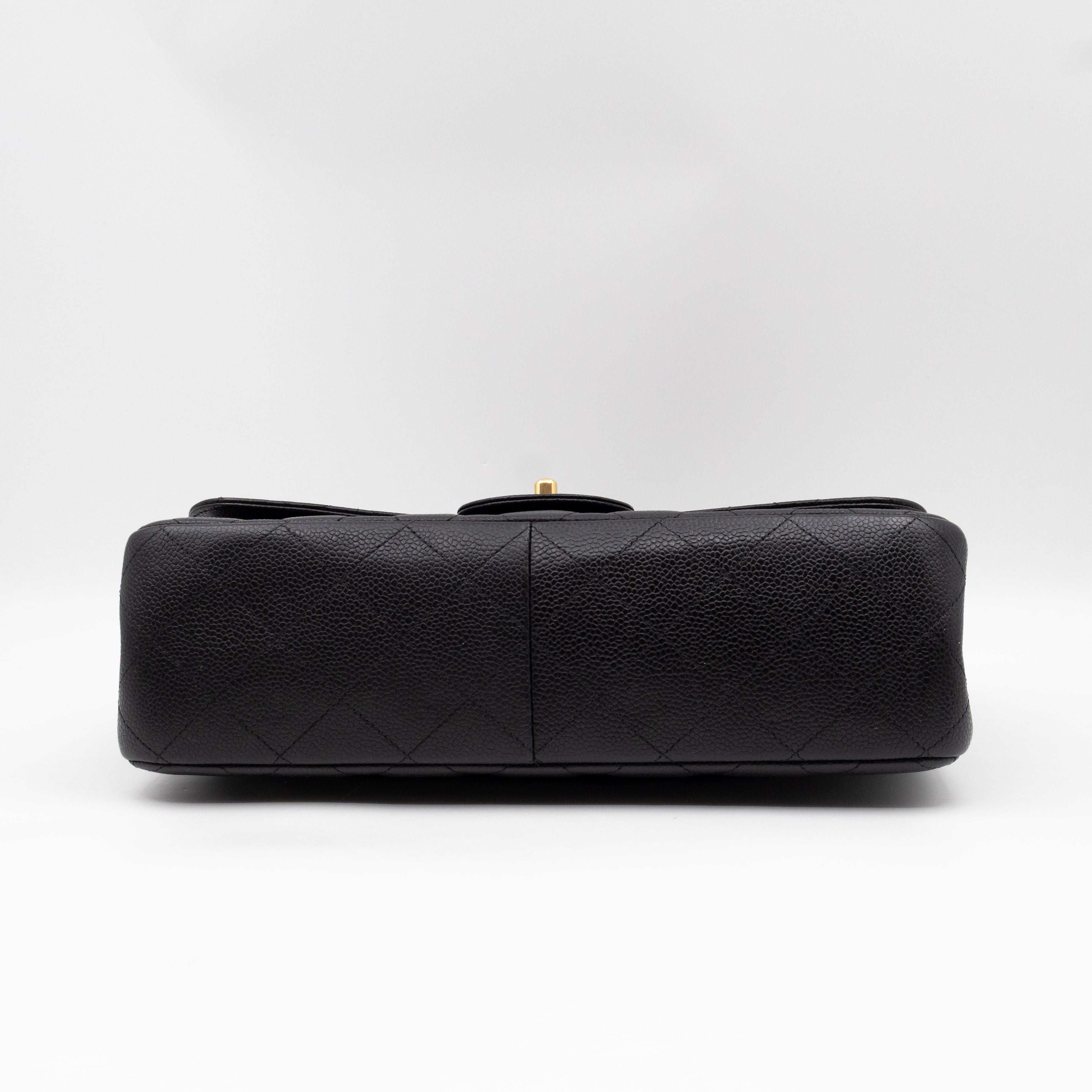 Classic Double Flap Jumbo Black Caviarskin Leather Gold