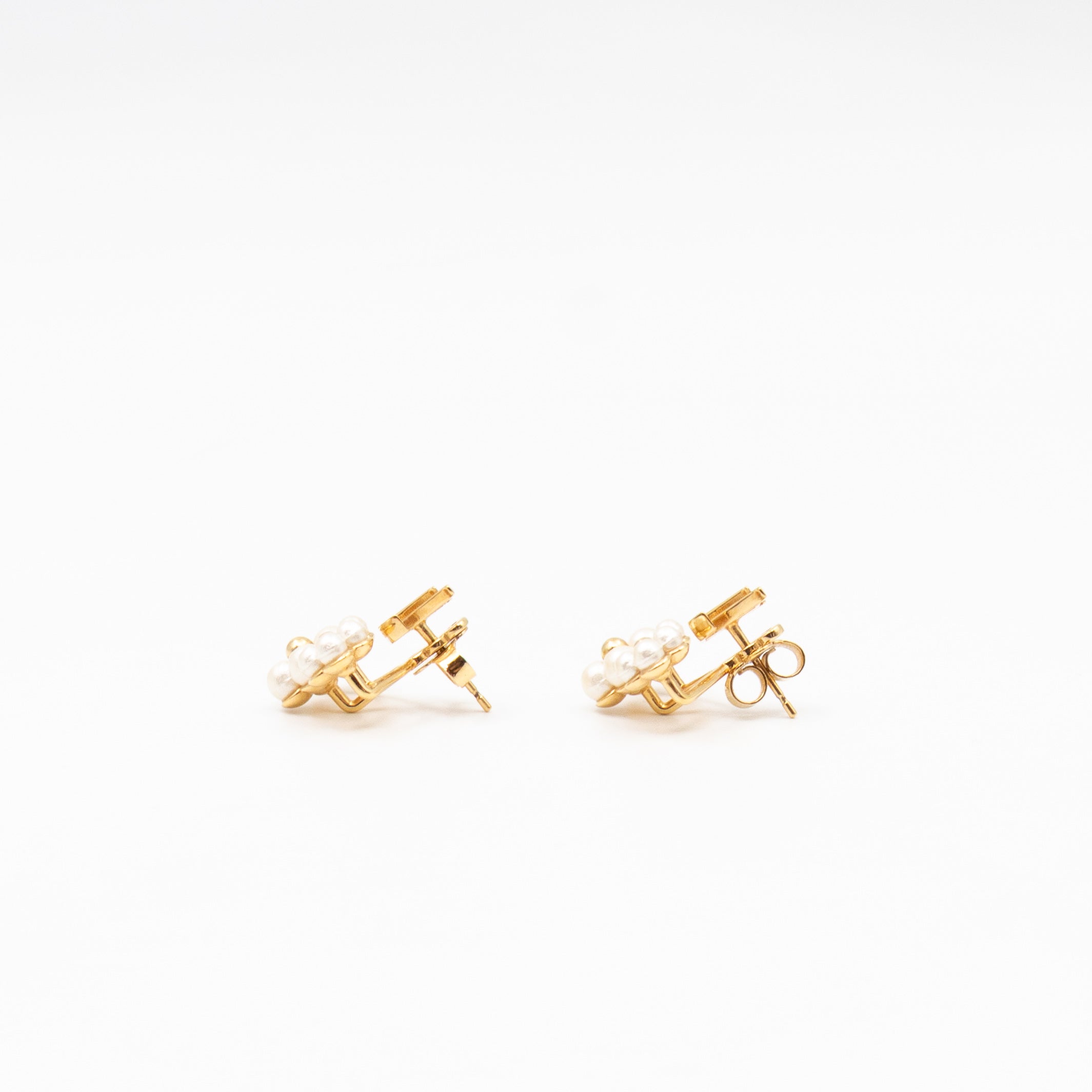 Floragram Earrings Resin Beads White & Gold