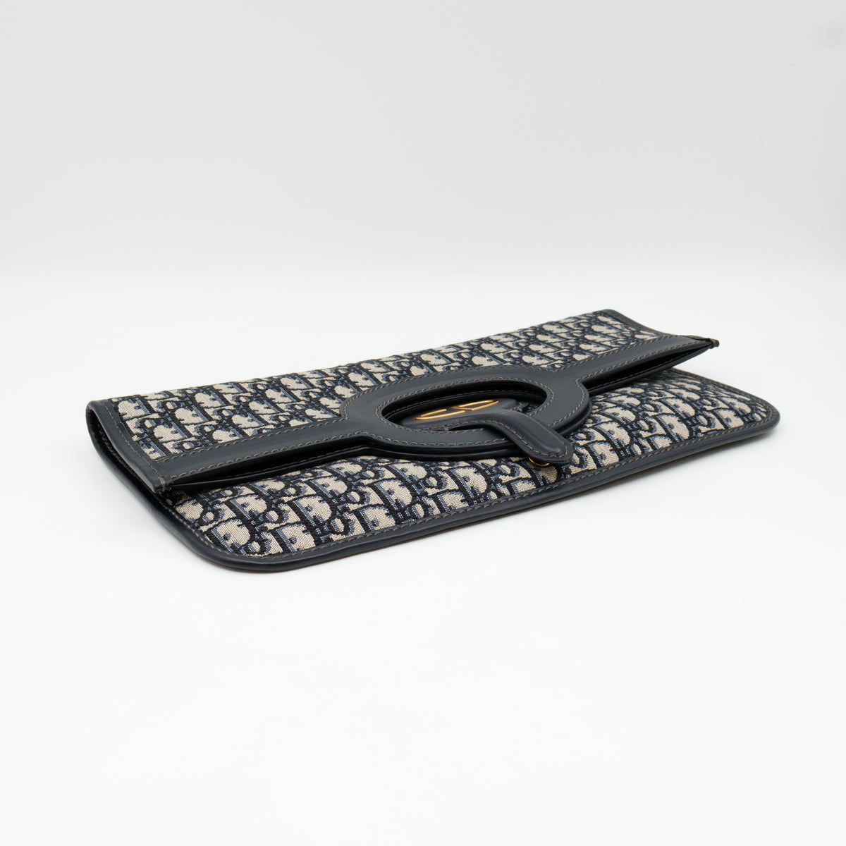 Fold Over Clutch Bag Blue Oblique Jacquard