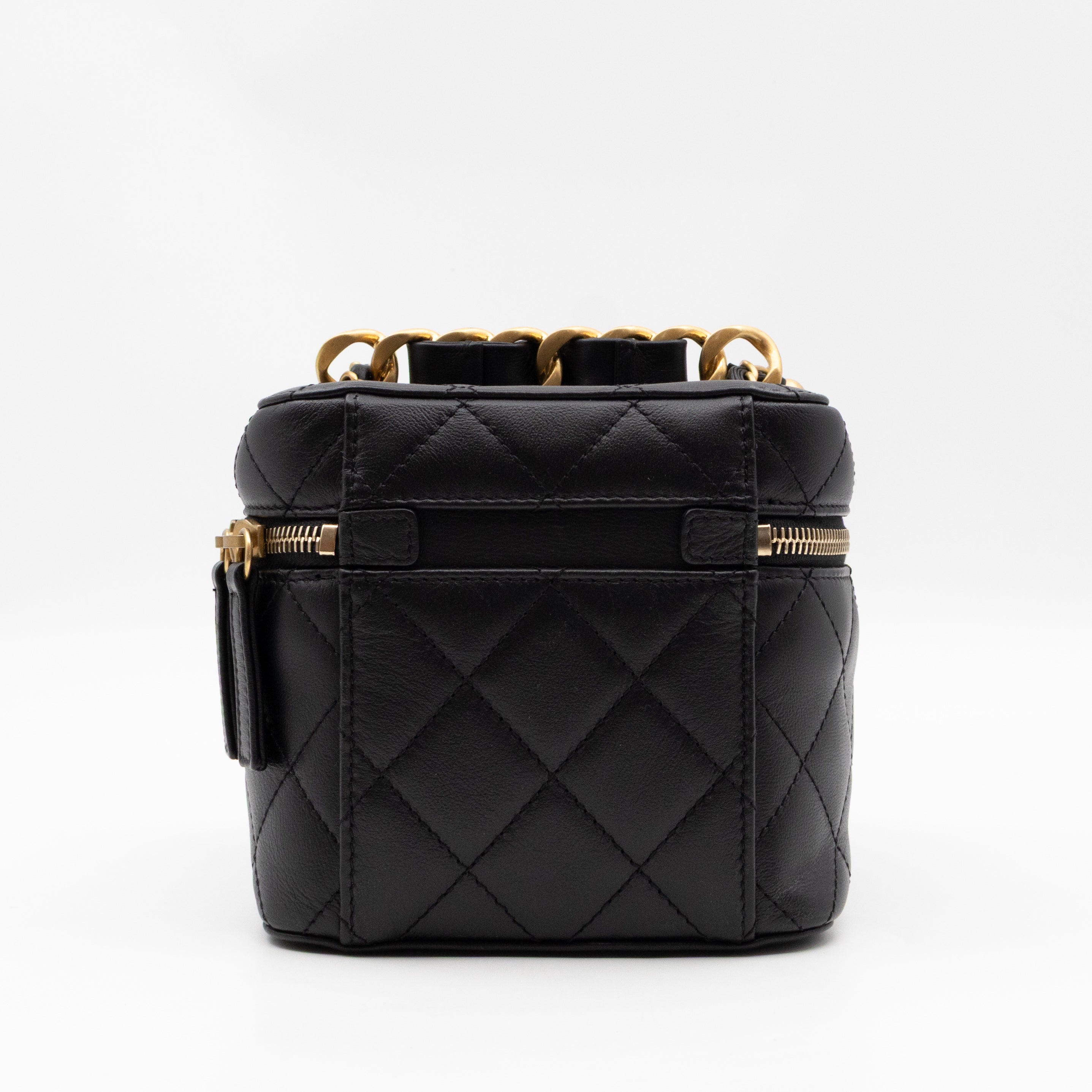 CC Chain Vanity Case Small Black Leather