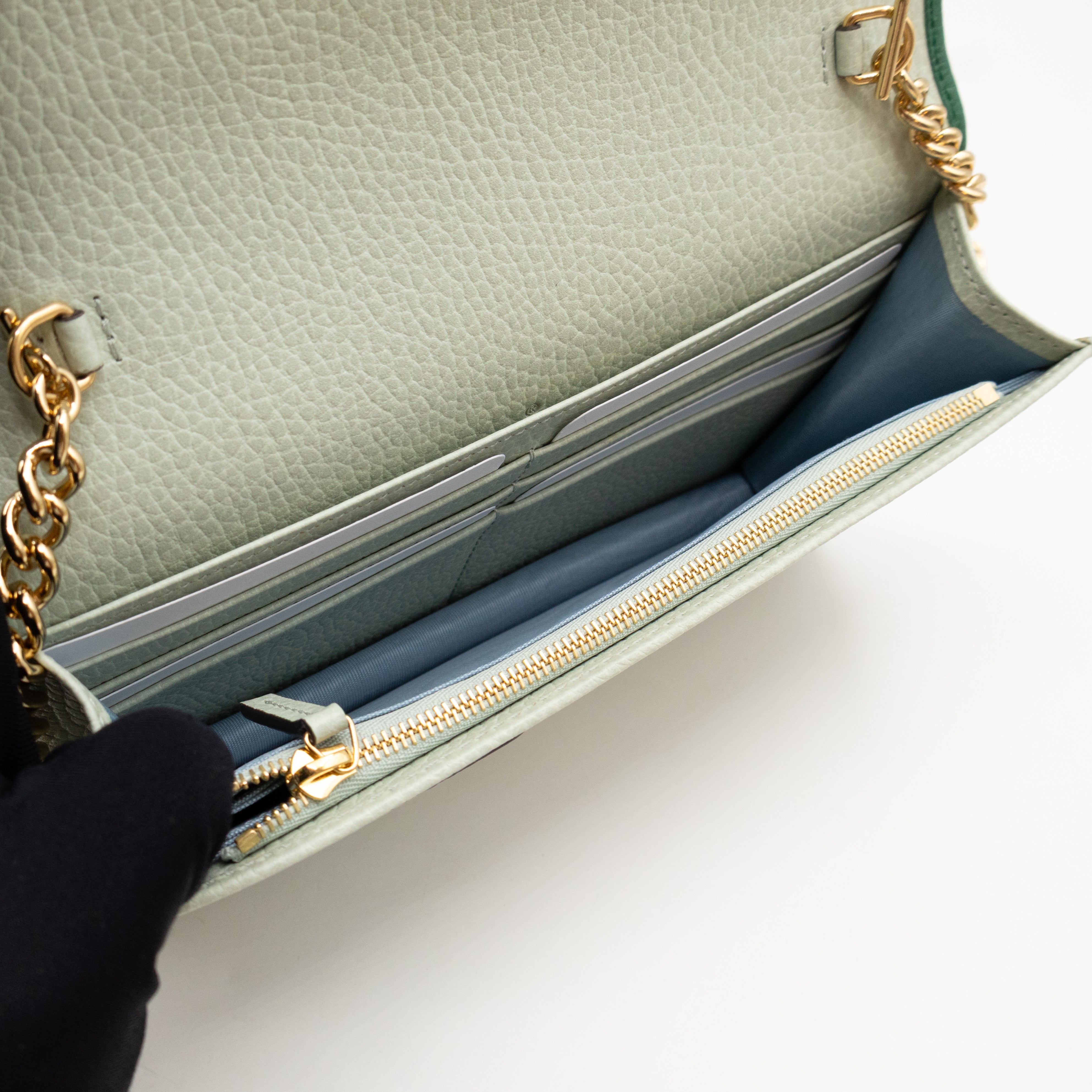 Bi-color GG Marmont Wallet On Chain Green Leather