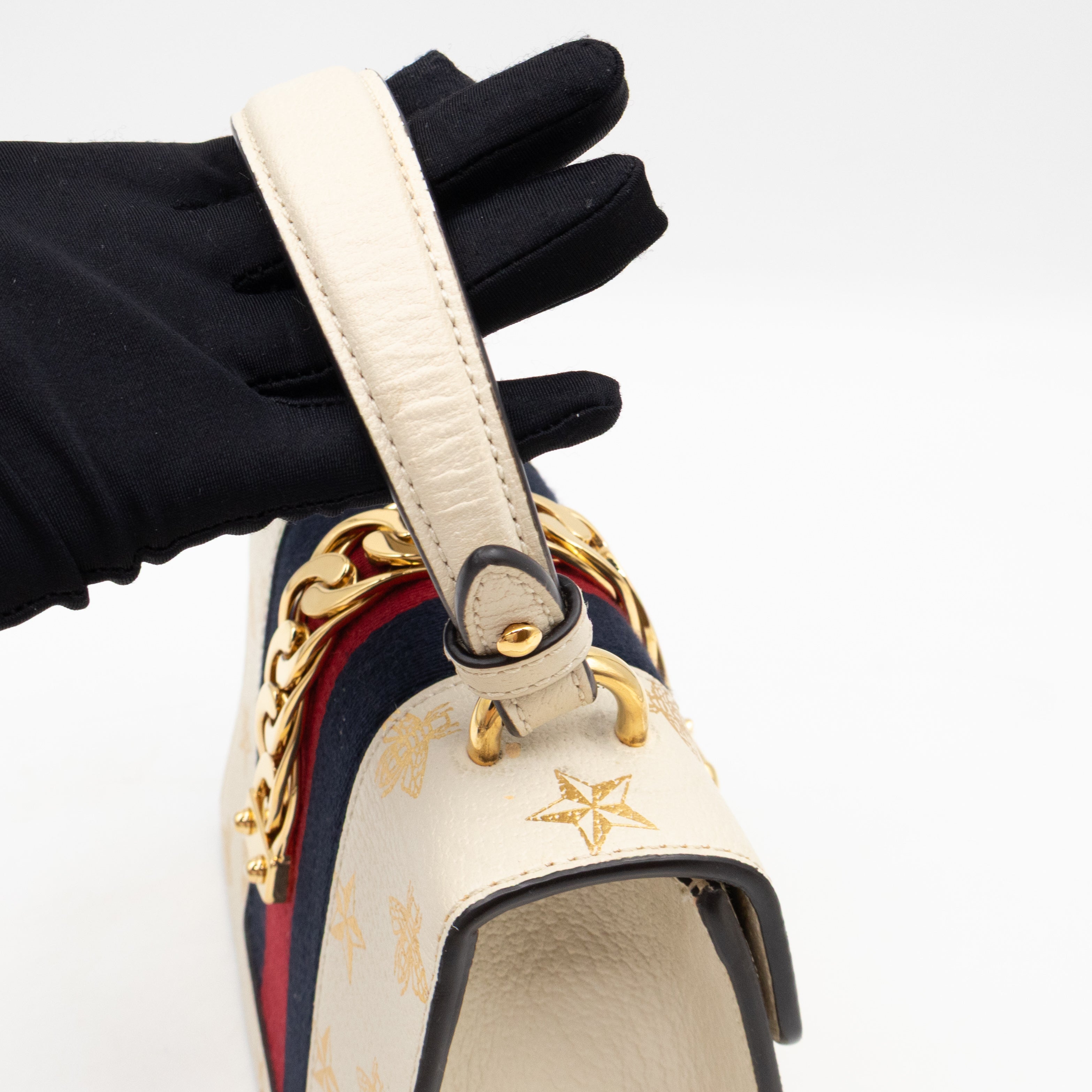 Sylvie Mini Top Handle Bag Bee Star White Leather