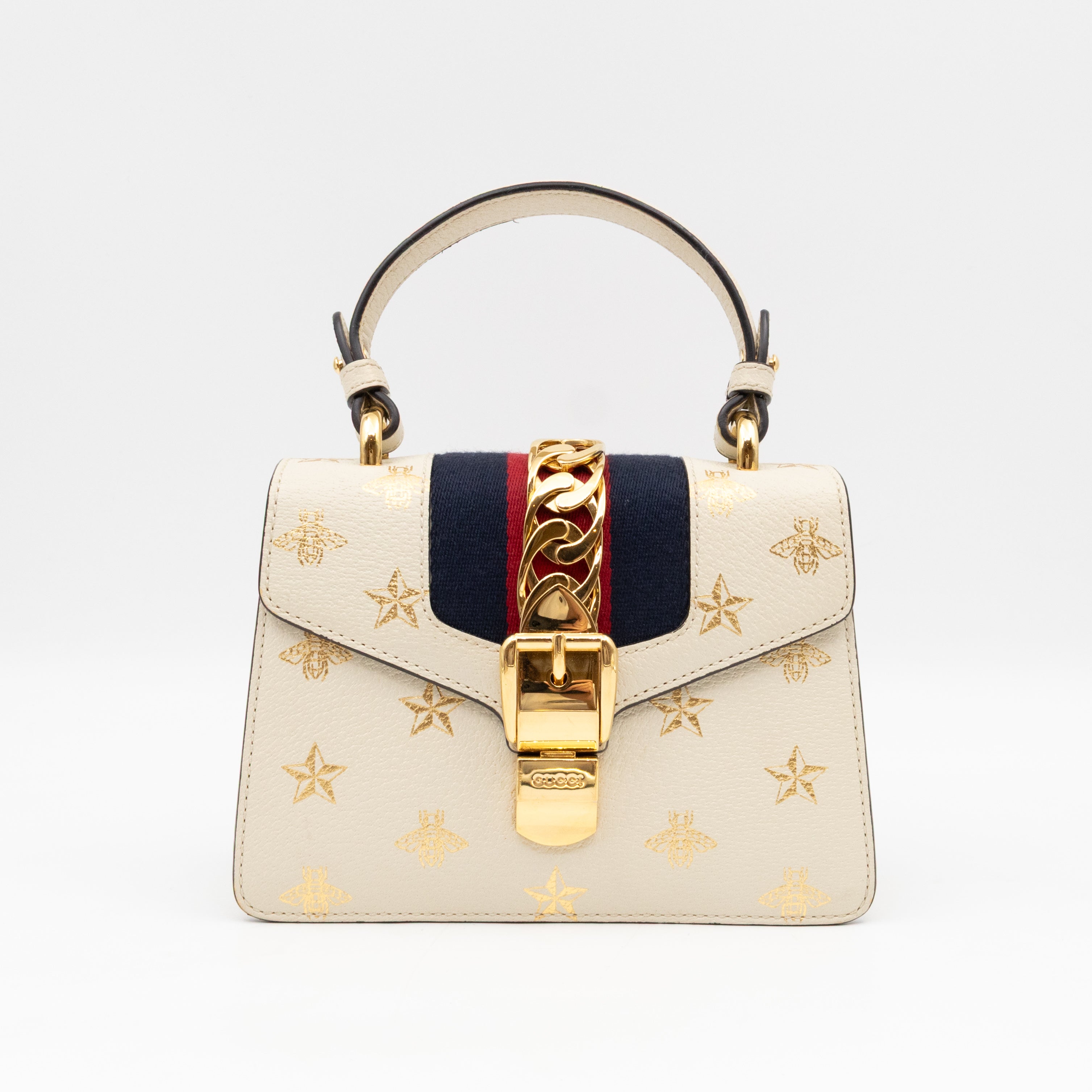 Sylvie Mini Top Handle Bag Bee Star White Leather