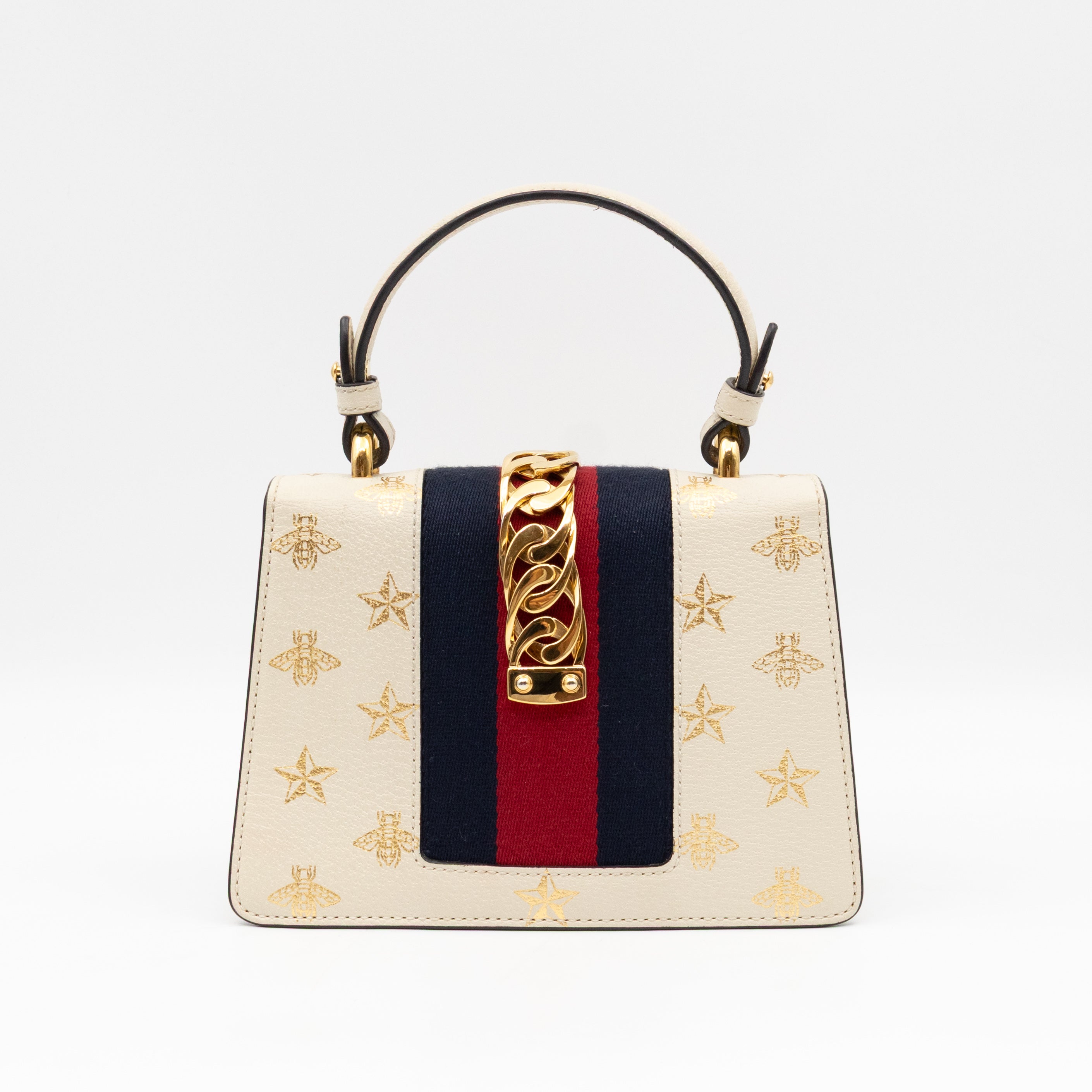 Sylvie Mini Top Handle Bag Bee Star White Leather