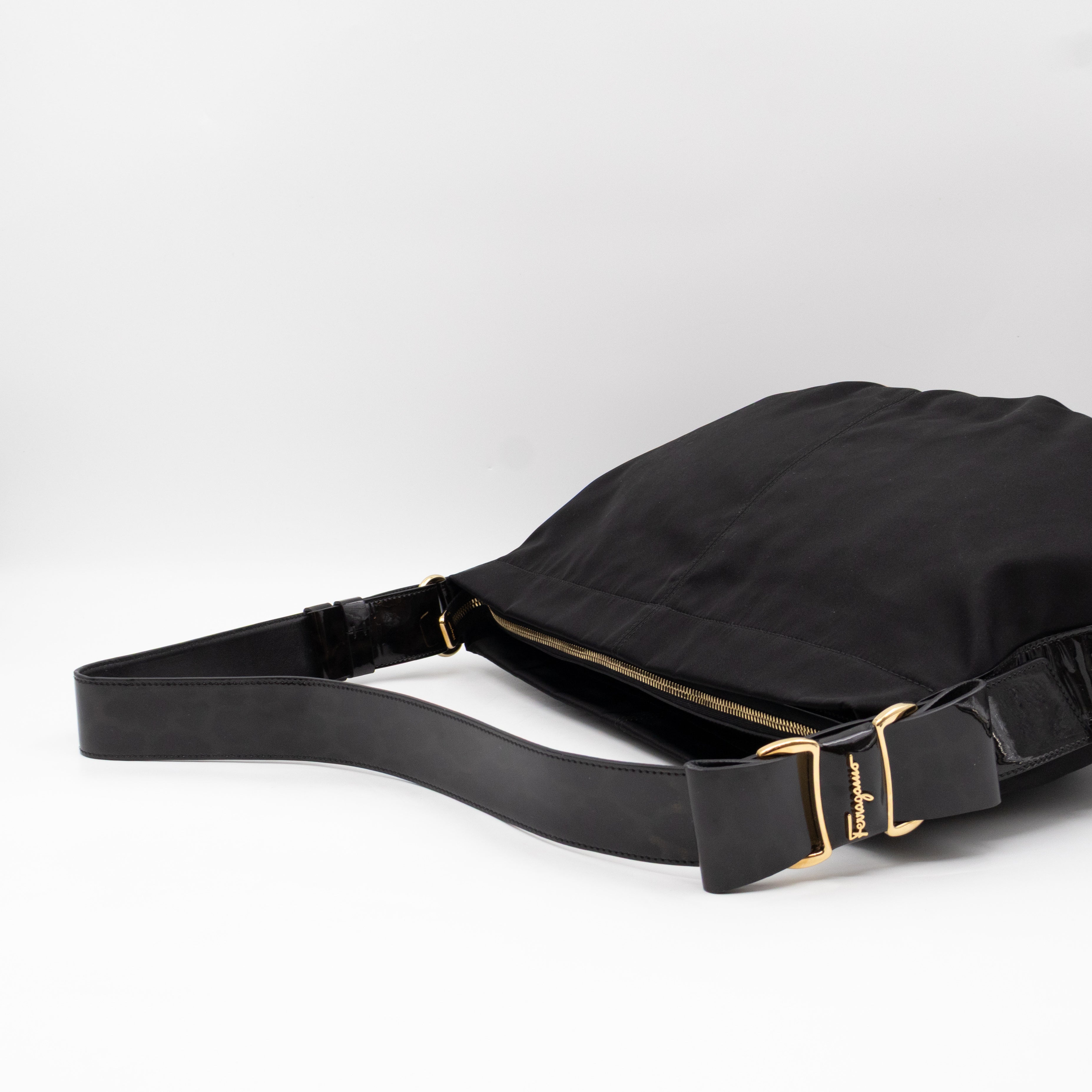 Shoulder Bag Black Nylon & Patent Leather
