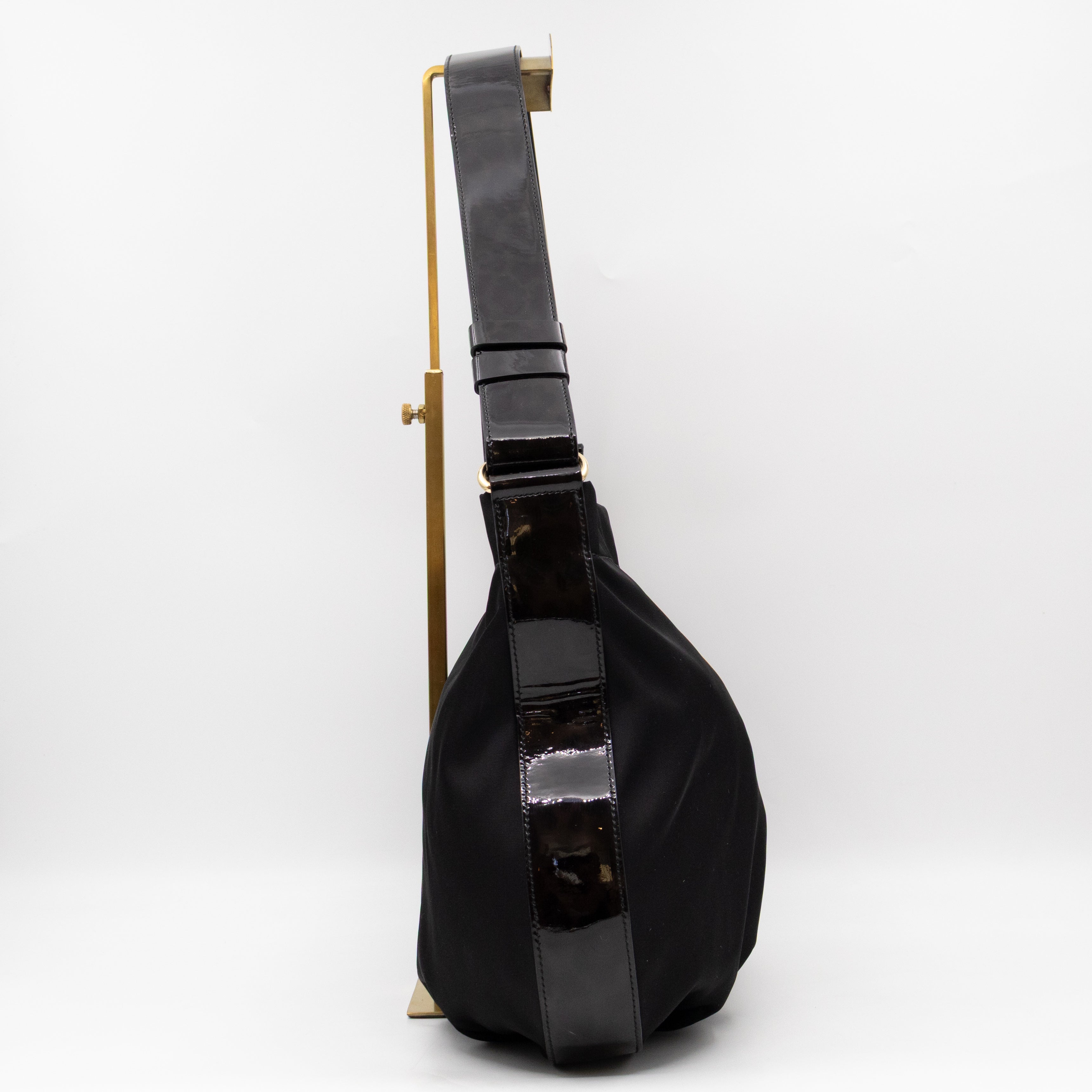 Shoulder Bag Black Nylon & Patent Leather