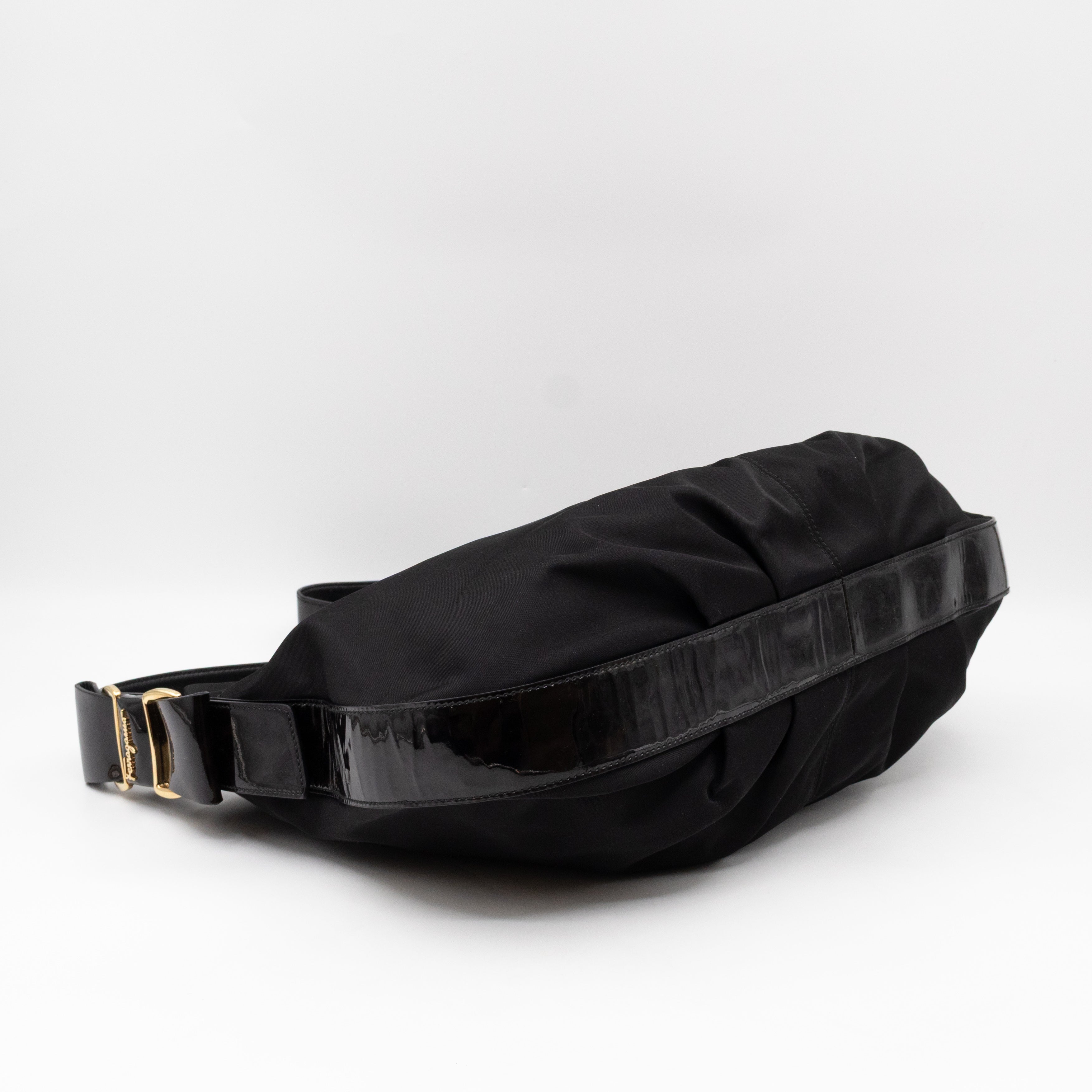 Shoulder Bag Black Nylon & Patent Leather