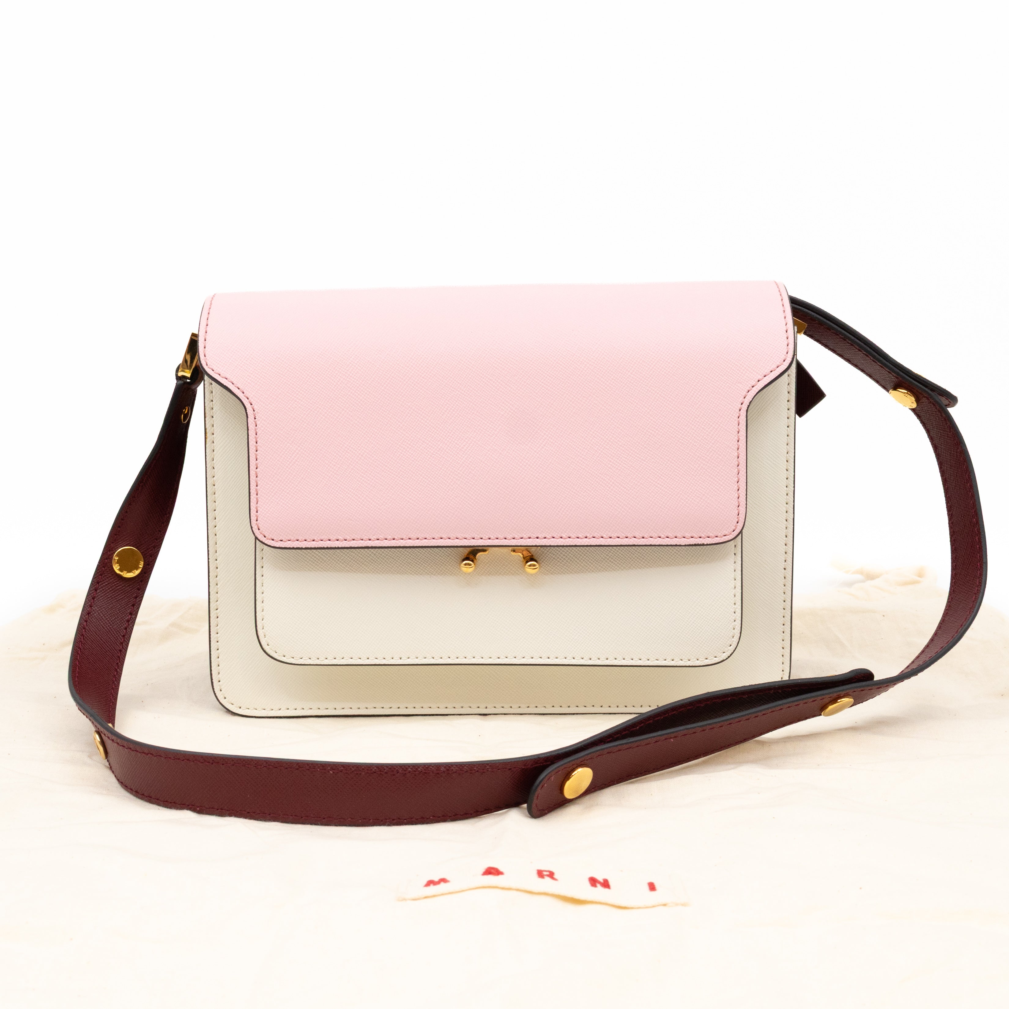 Trunk Bag Mini Pink White & Burgundy Saffiano Leather