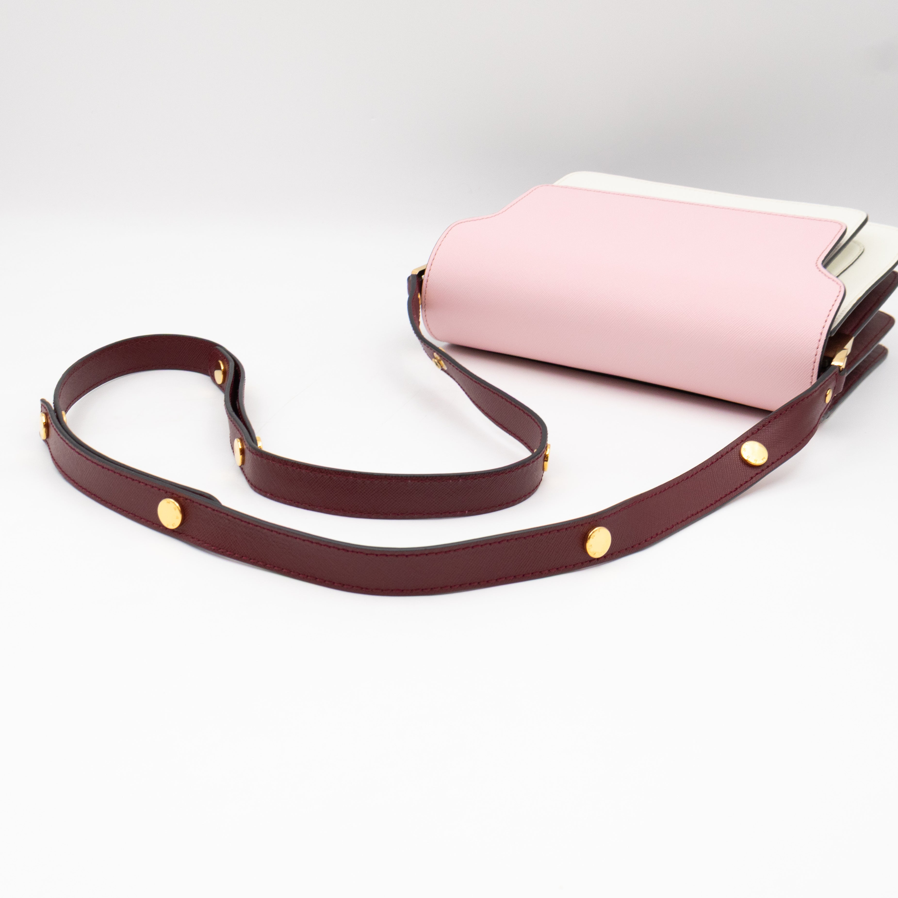 Trunk Bag Mini Pink White & Burgundy Saffiano Leather