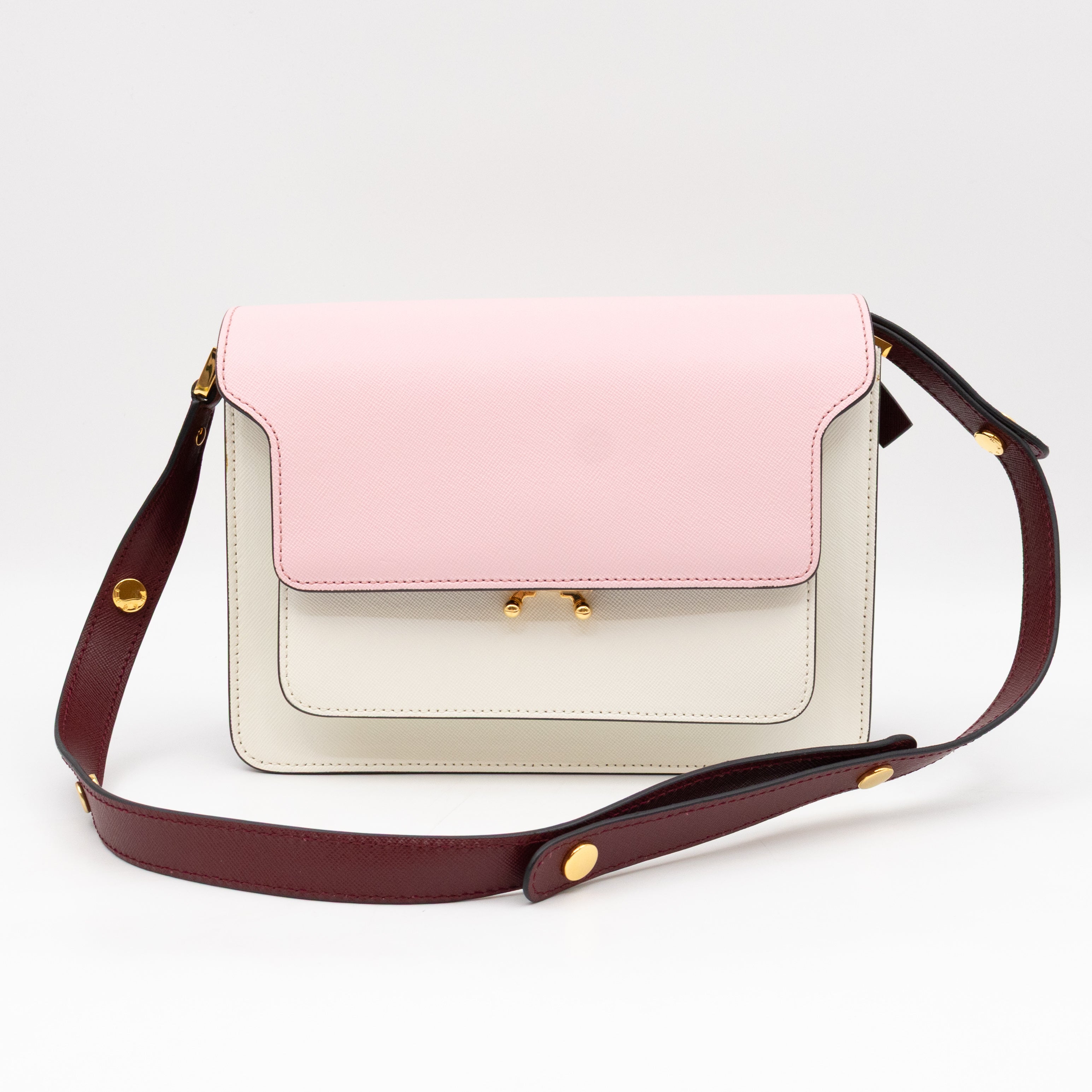 Trunk Bag Mini Pink White & Burgundy Saffiano Leather
