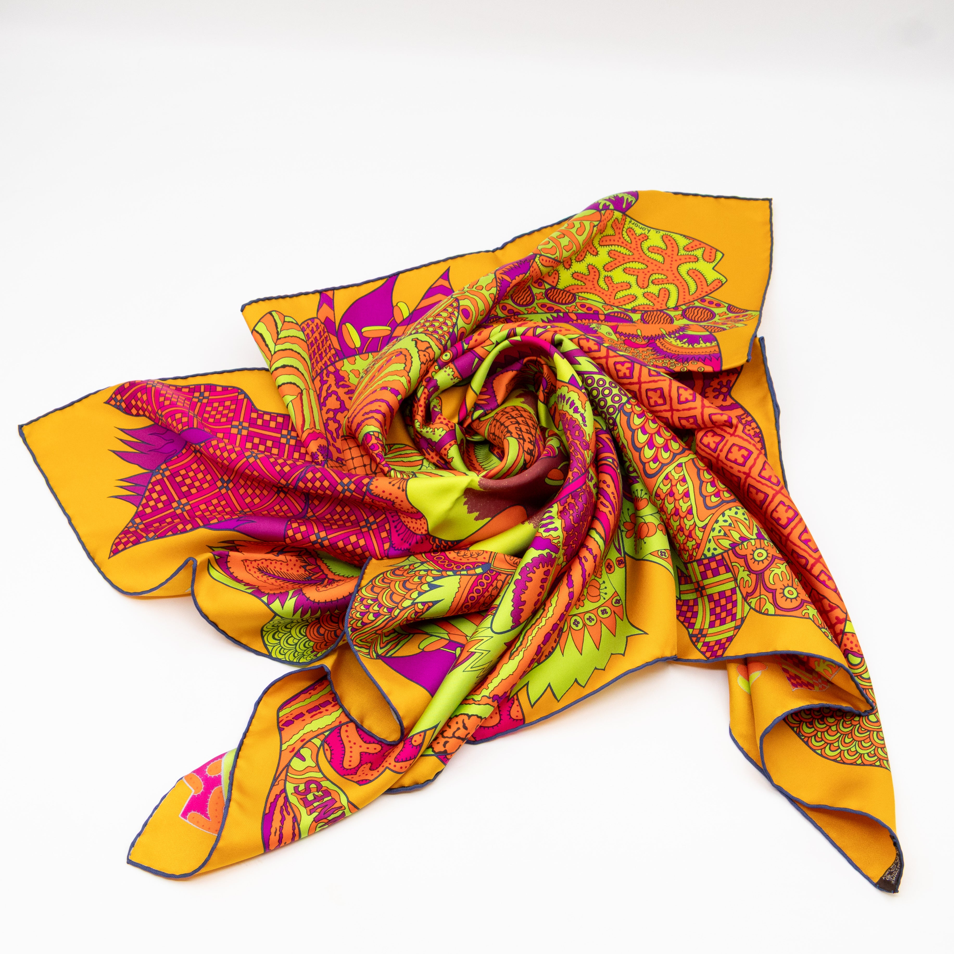 Silk Scarf 90 Fleurs d'Indiennes Orange