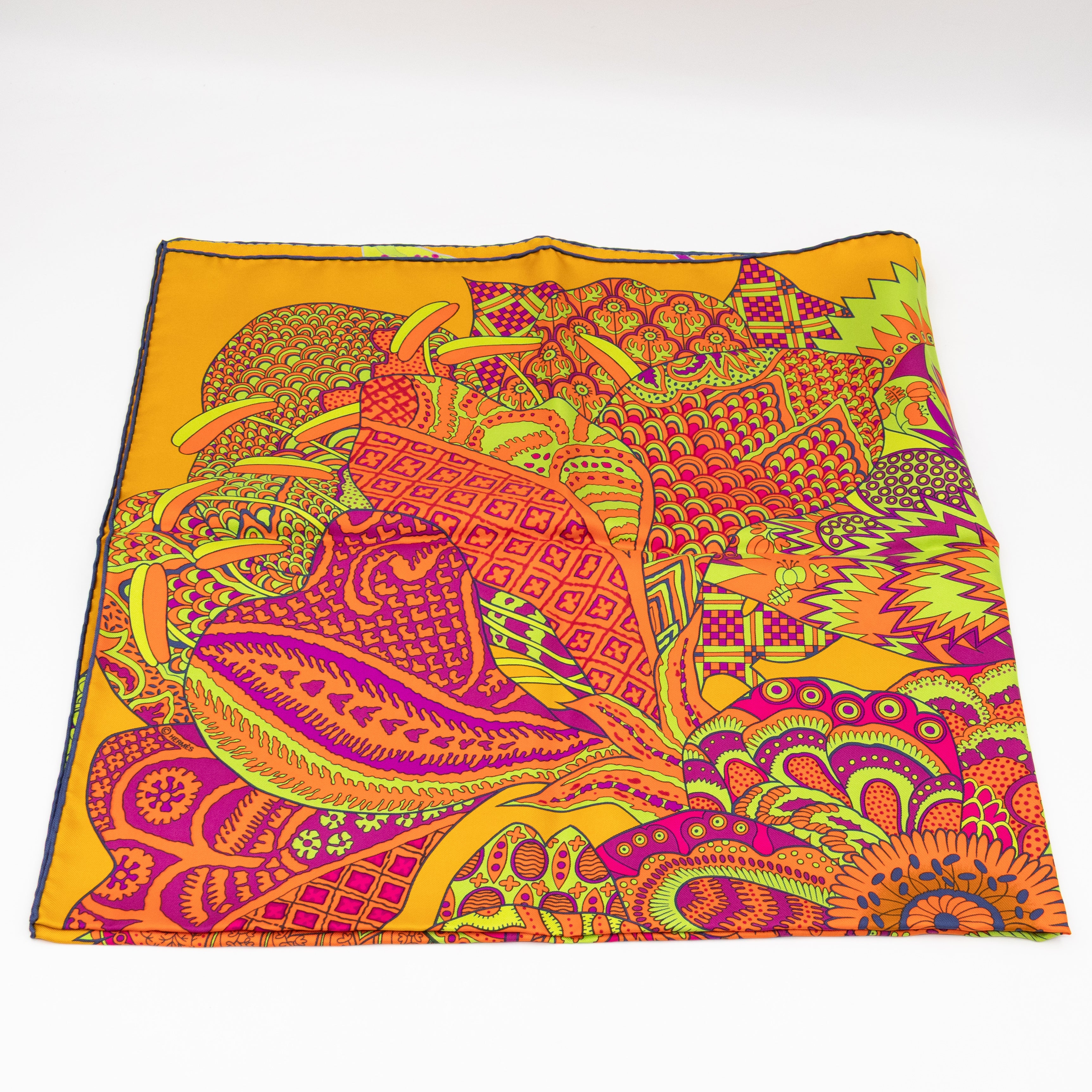 Silk Scarf 90 Fleurs d'Indiennes Orange