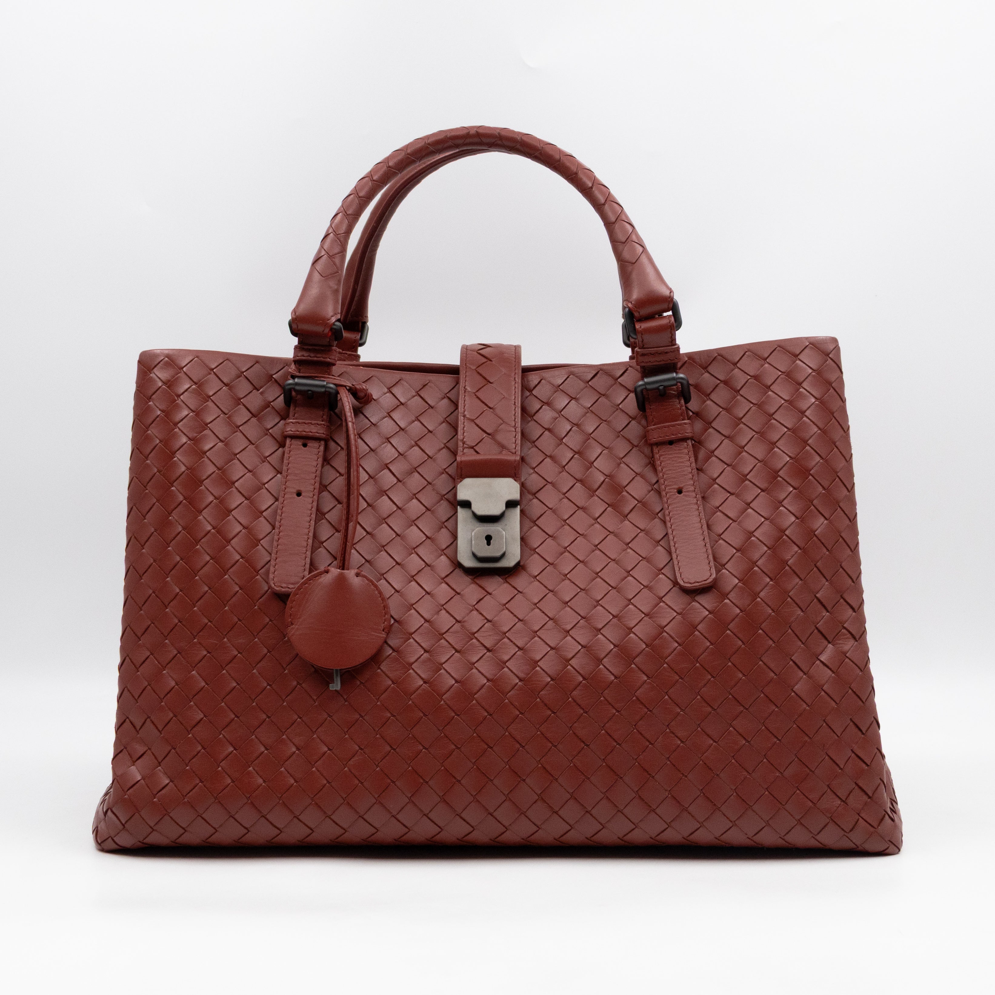 Roma Tote Large Brick Red Nappa Intrecciato Leather
