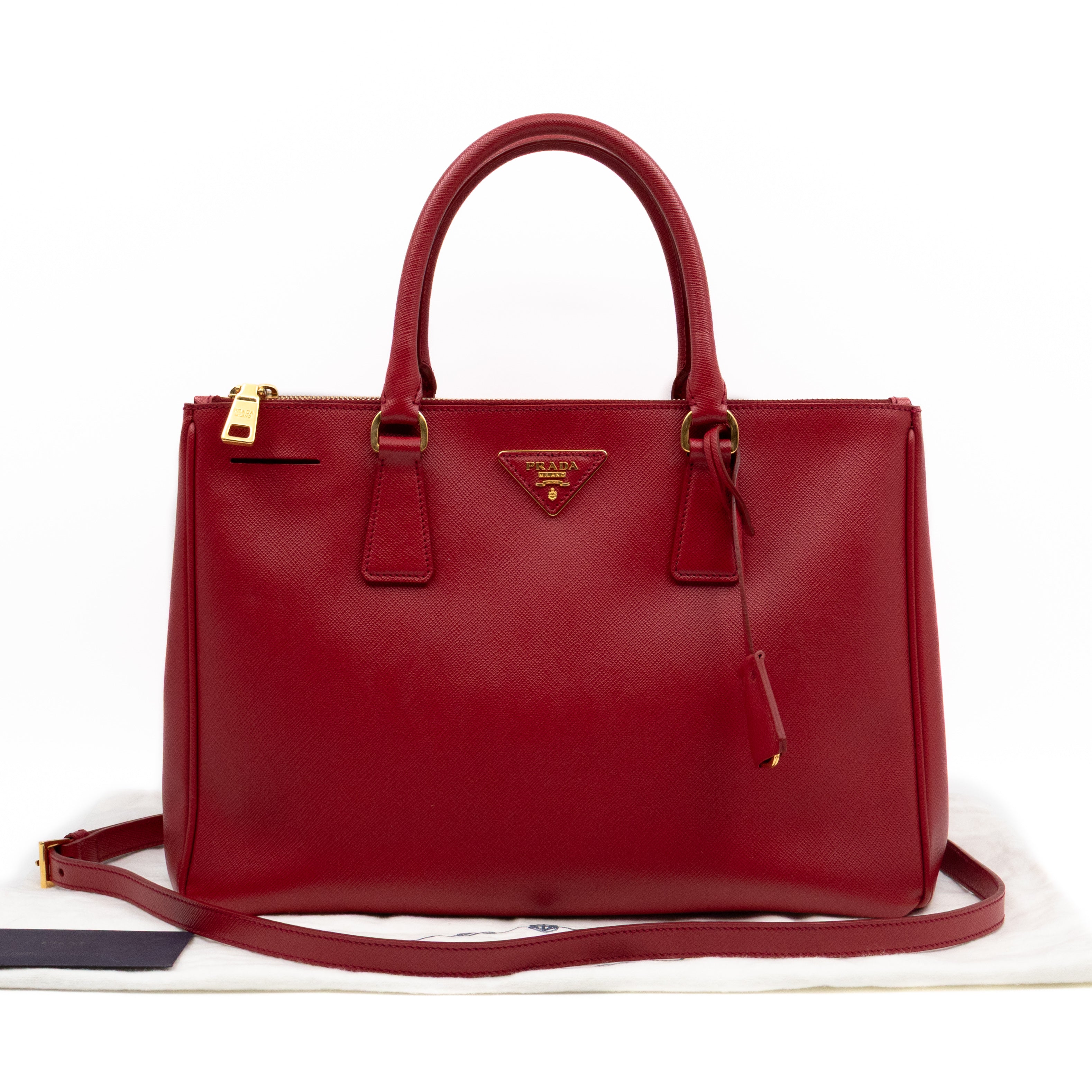Galleria Large Double Zip Red Saffiano Leather
