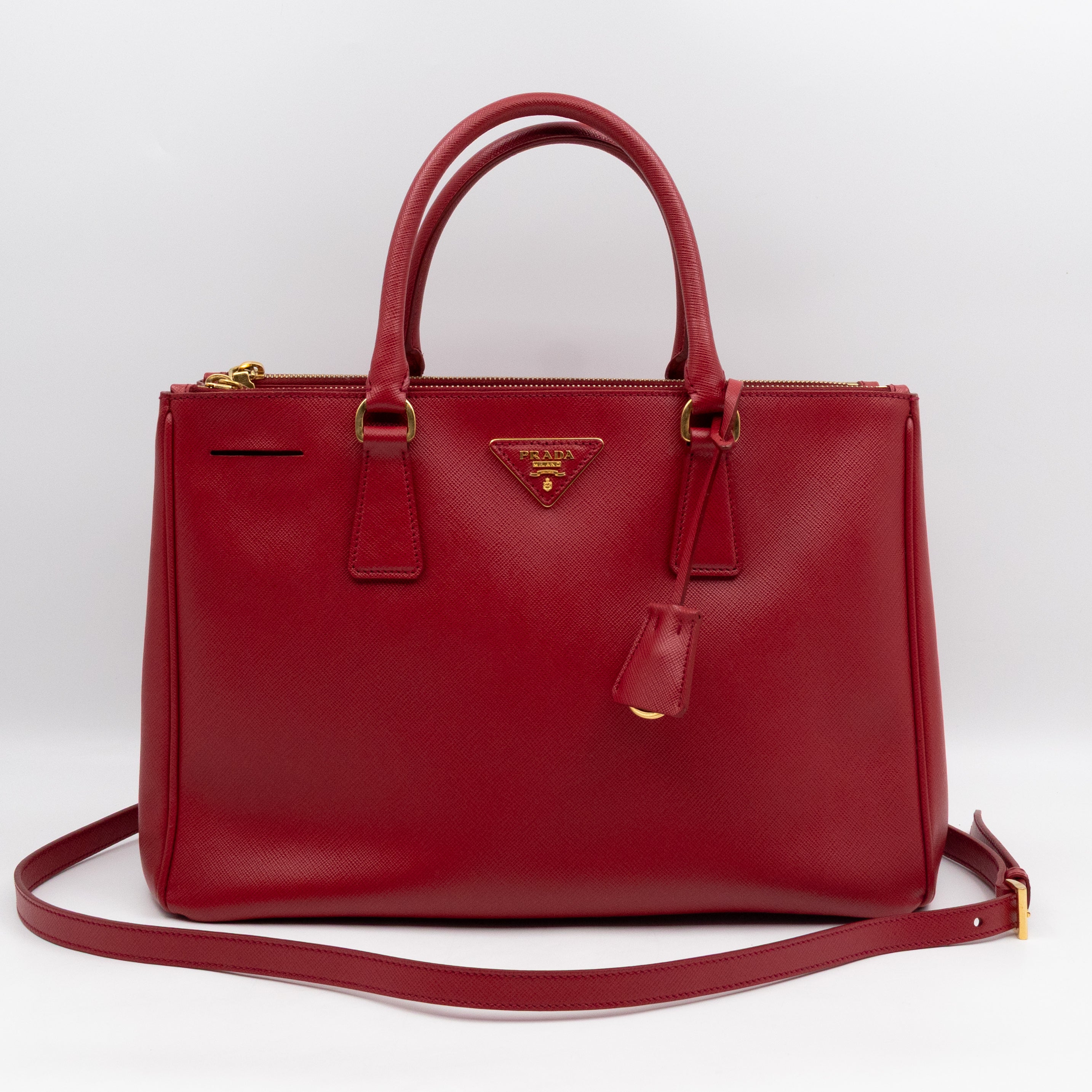 Galleria Large Double Zip Red Saffiano Leather