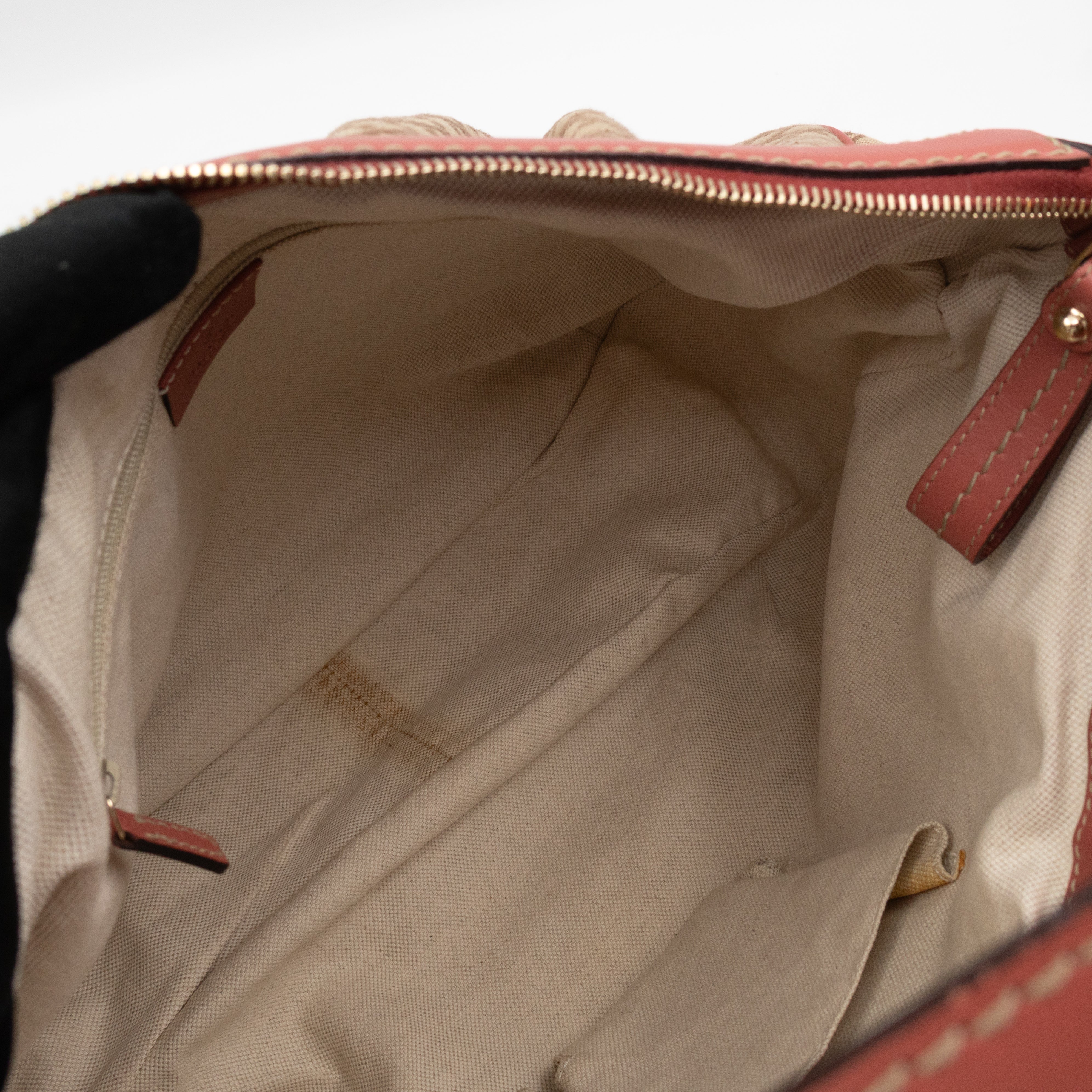 Sukey Medium Hobo Tote Bag Beige Diamante Canvas Pink