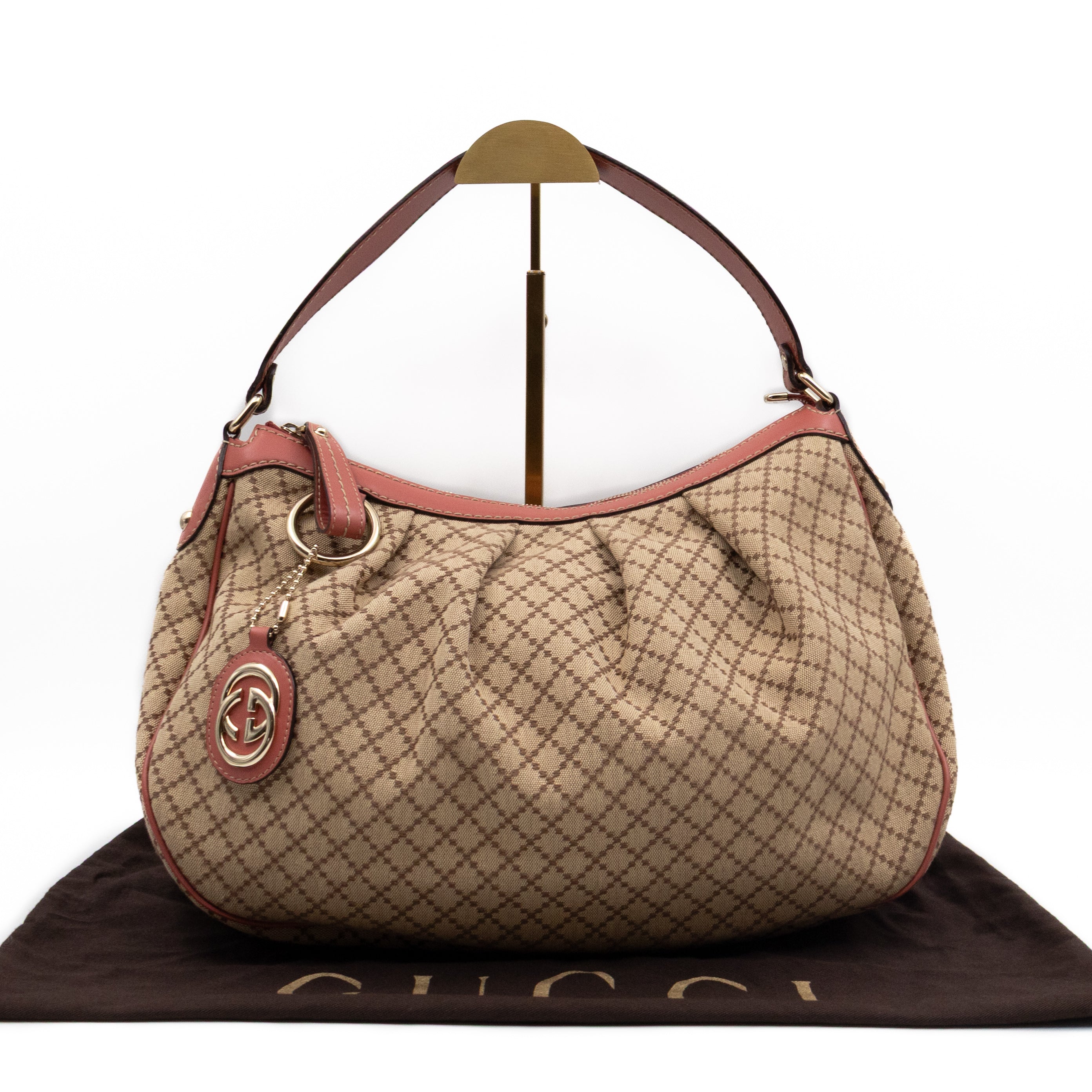 Sukey Medium Hobo Tote Bag Beige Diamante Canvas Pink