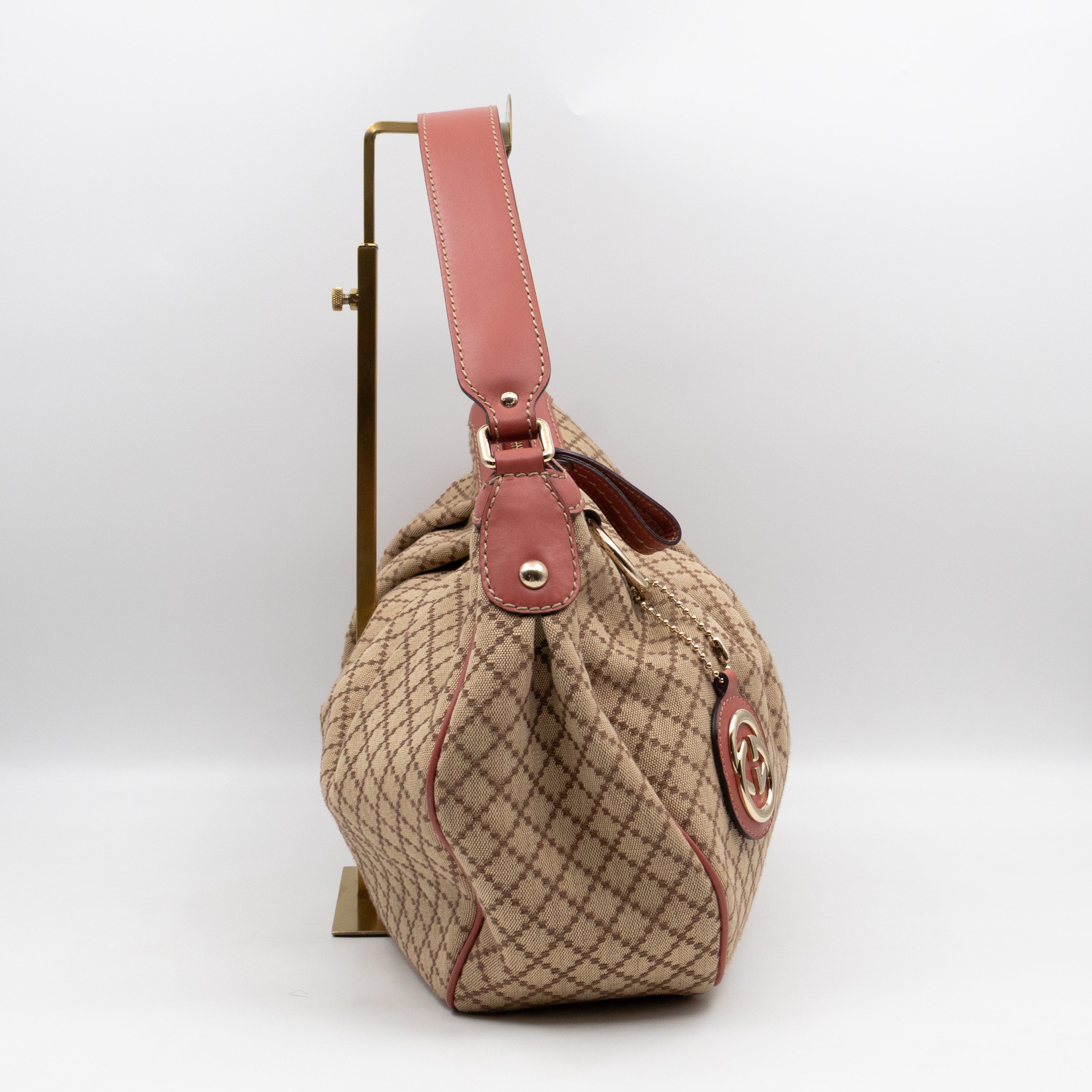 Sukey Medium Hobo Tote Bag Beige Diamante Canvas Pink