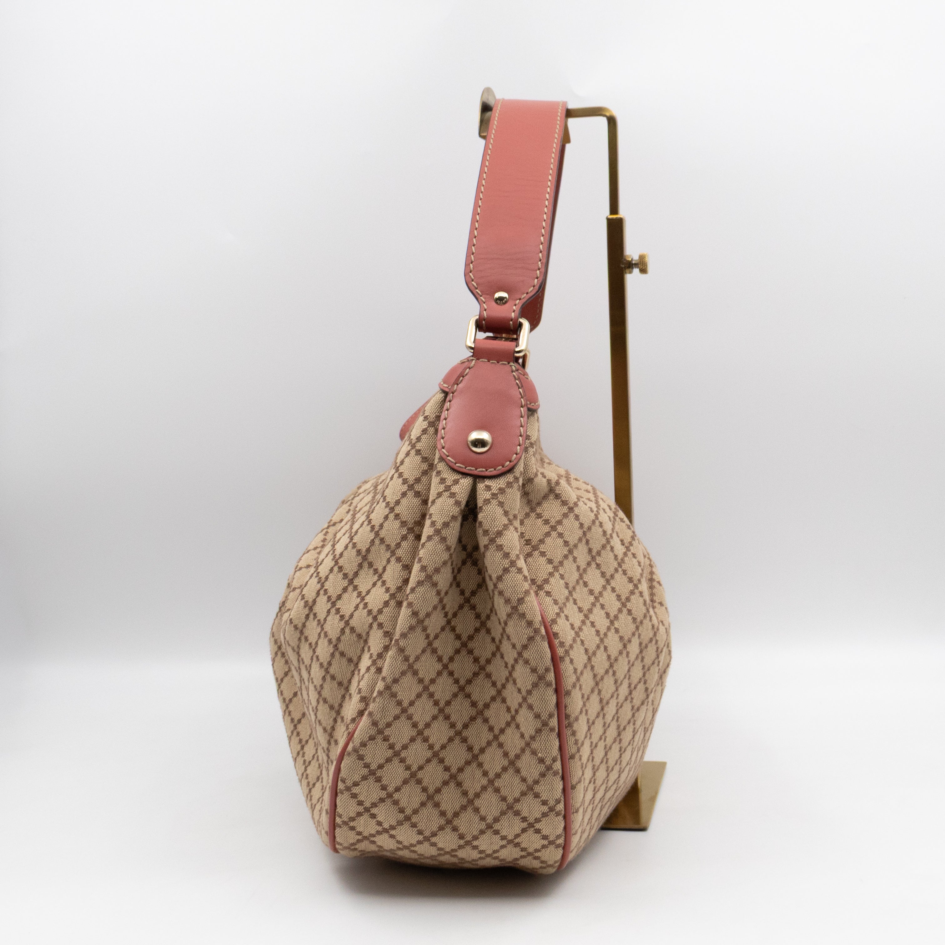 Sukey Medium Hobo Tote Bag Beige Diamante Canvas Pink