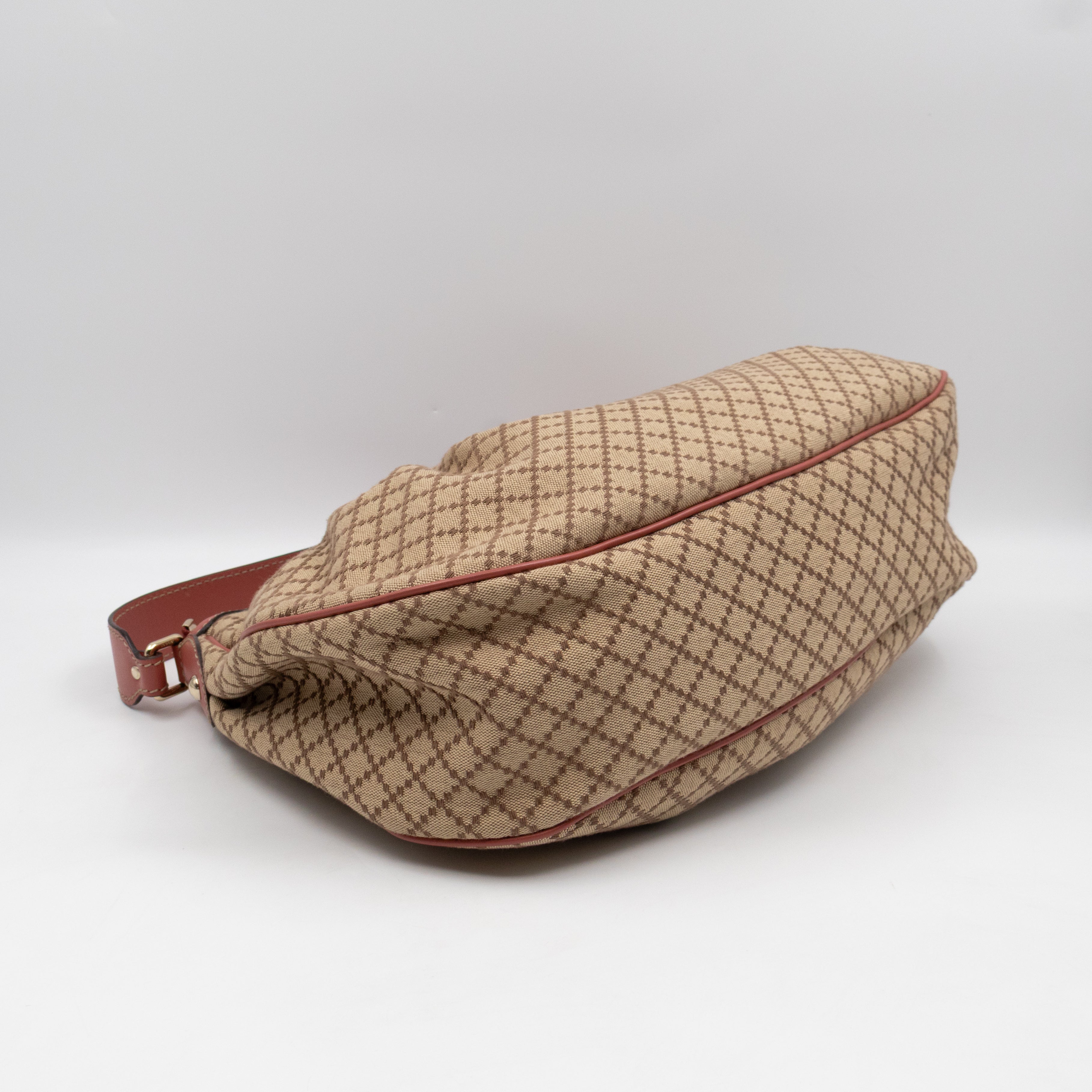 Sukey Medium Hobo Tote Bag Beige Diamante Canvas Pink