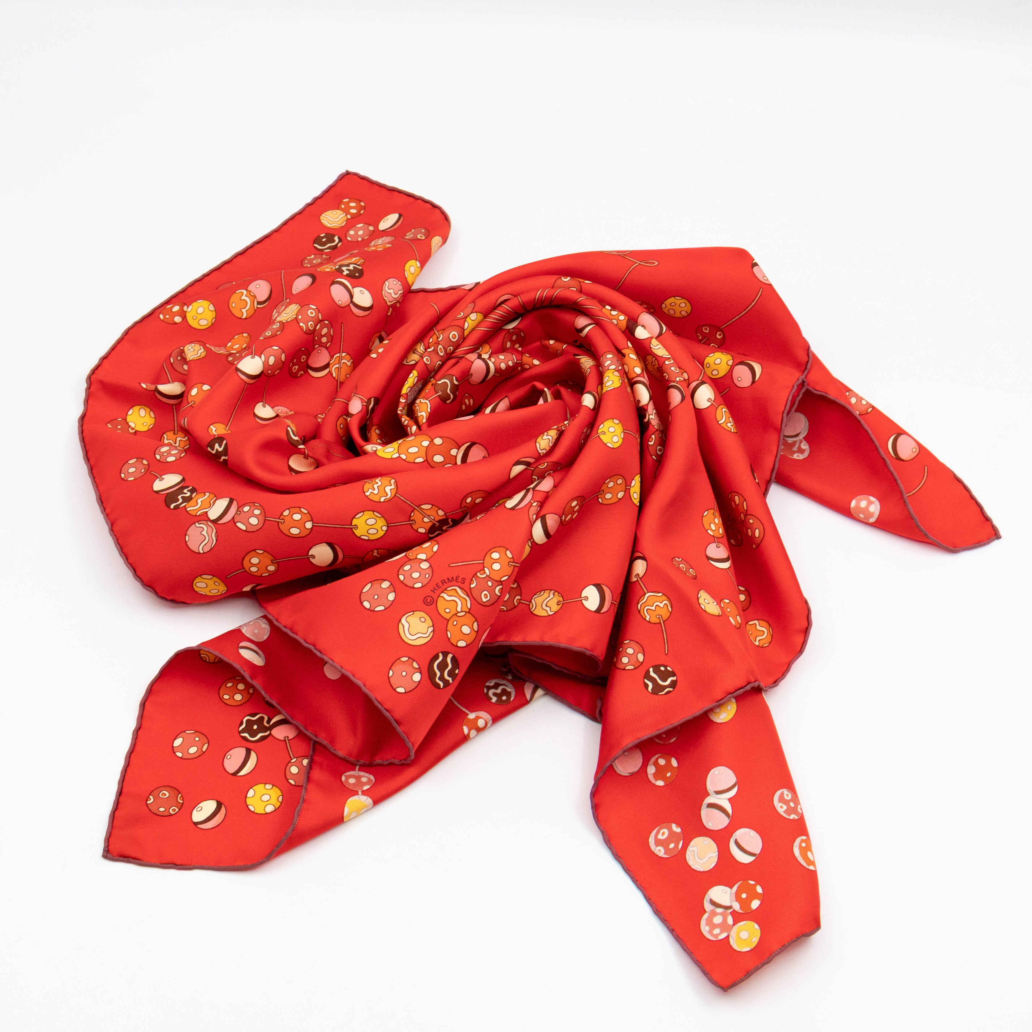 Silk Scarf 90 Dancing Pearls Red
