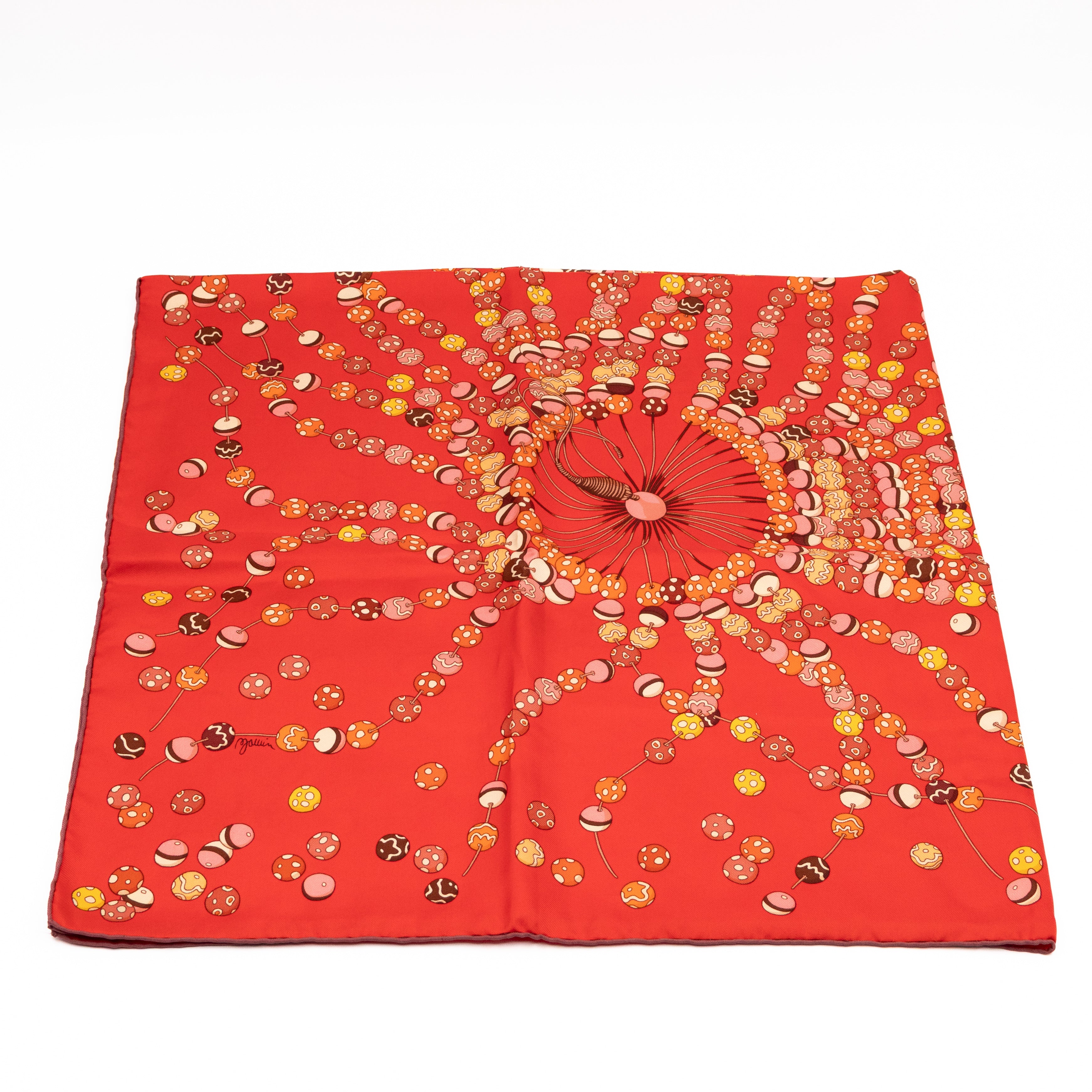 Silk Scarf 90 Dancing Pearls Red
