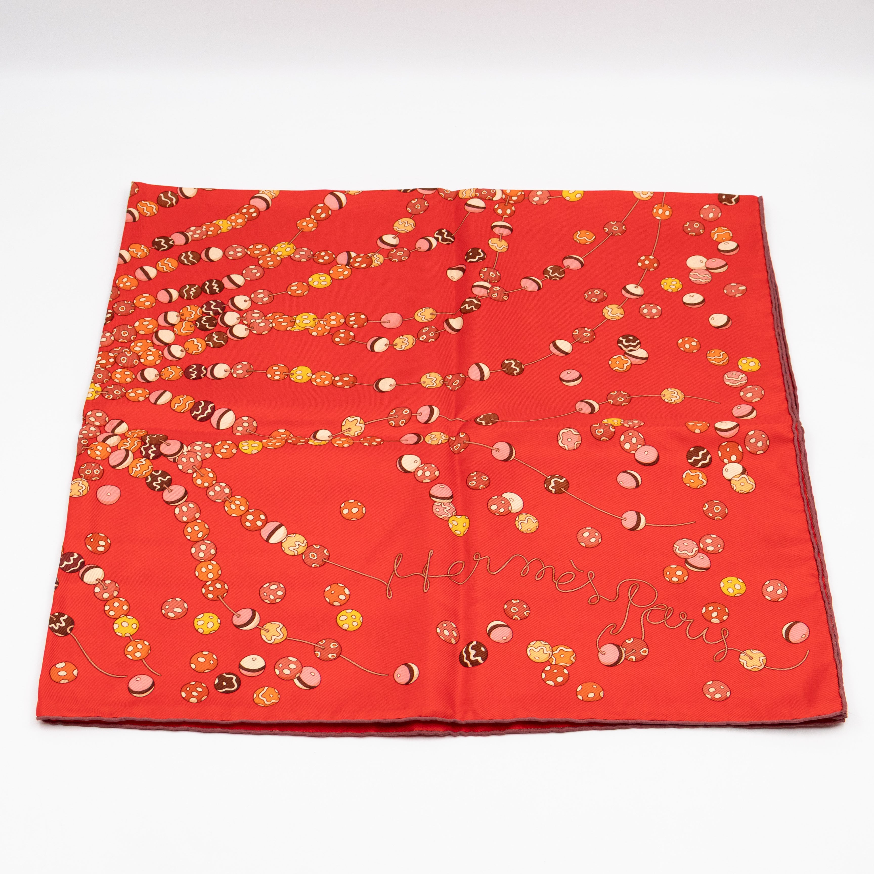 Silk Scarf 90 Dancing Pearls Red