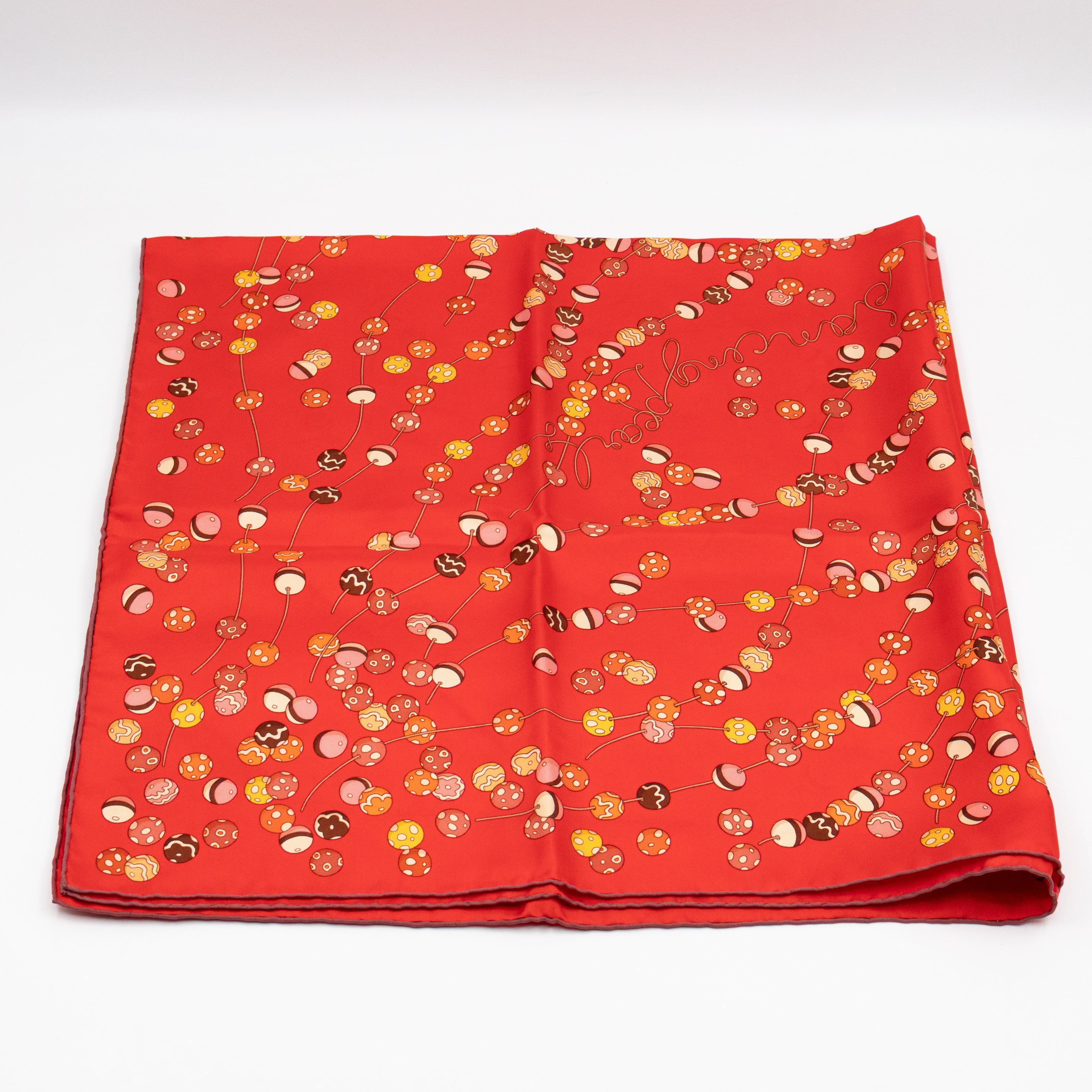 Silk Scarf 90 Dancing Pearls Red