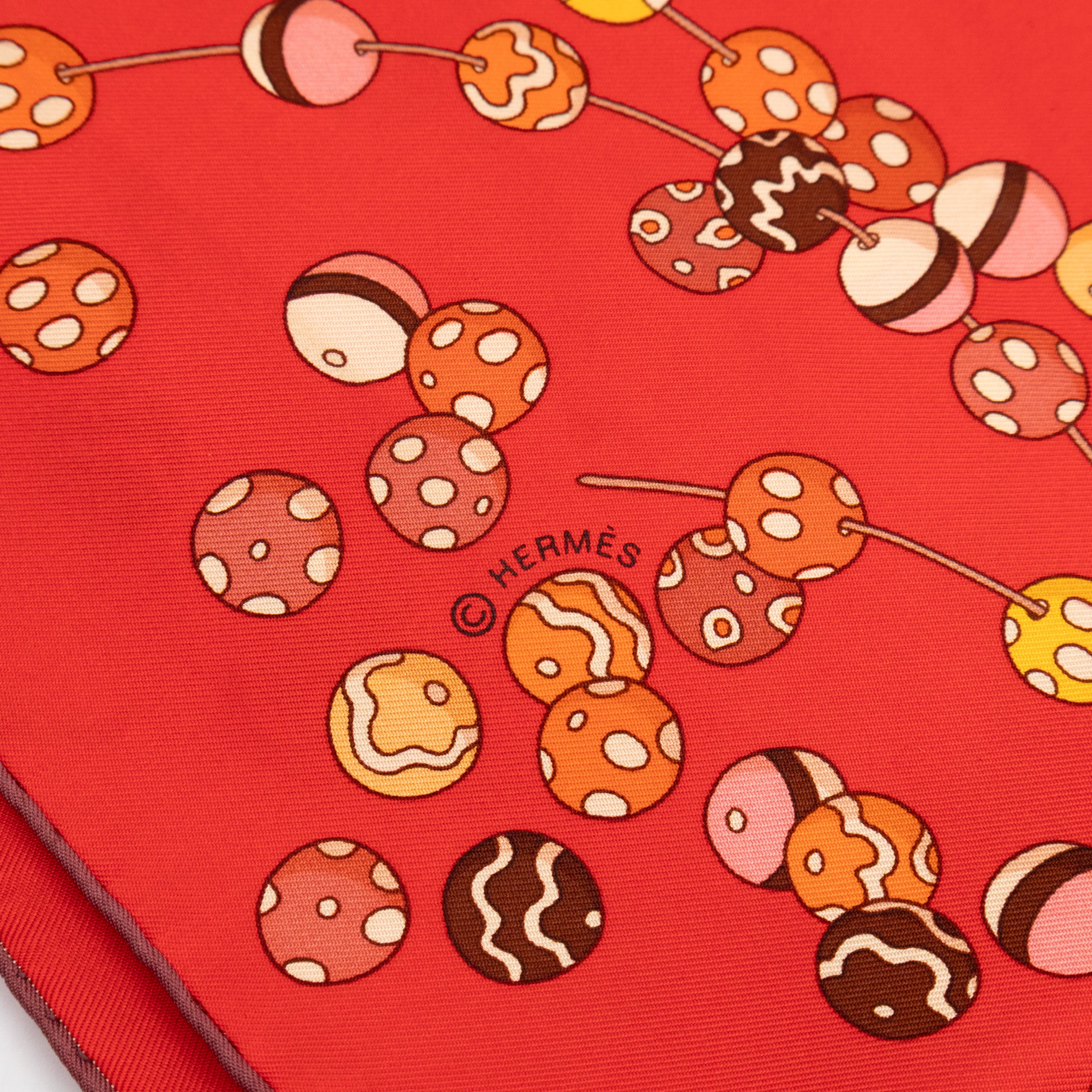 Silk Scarf 90 Dancing Pearls Red