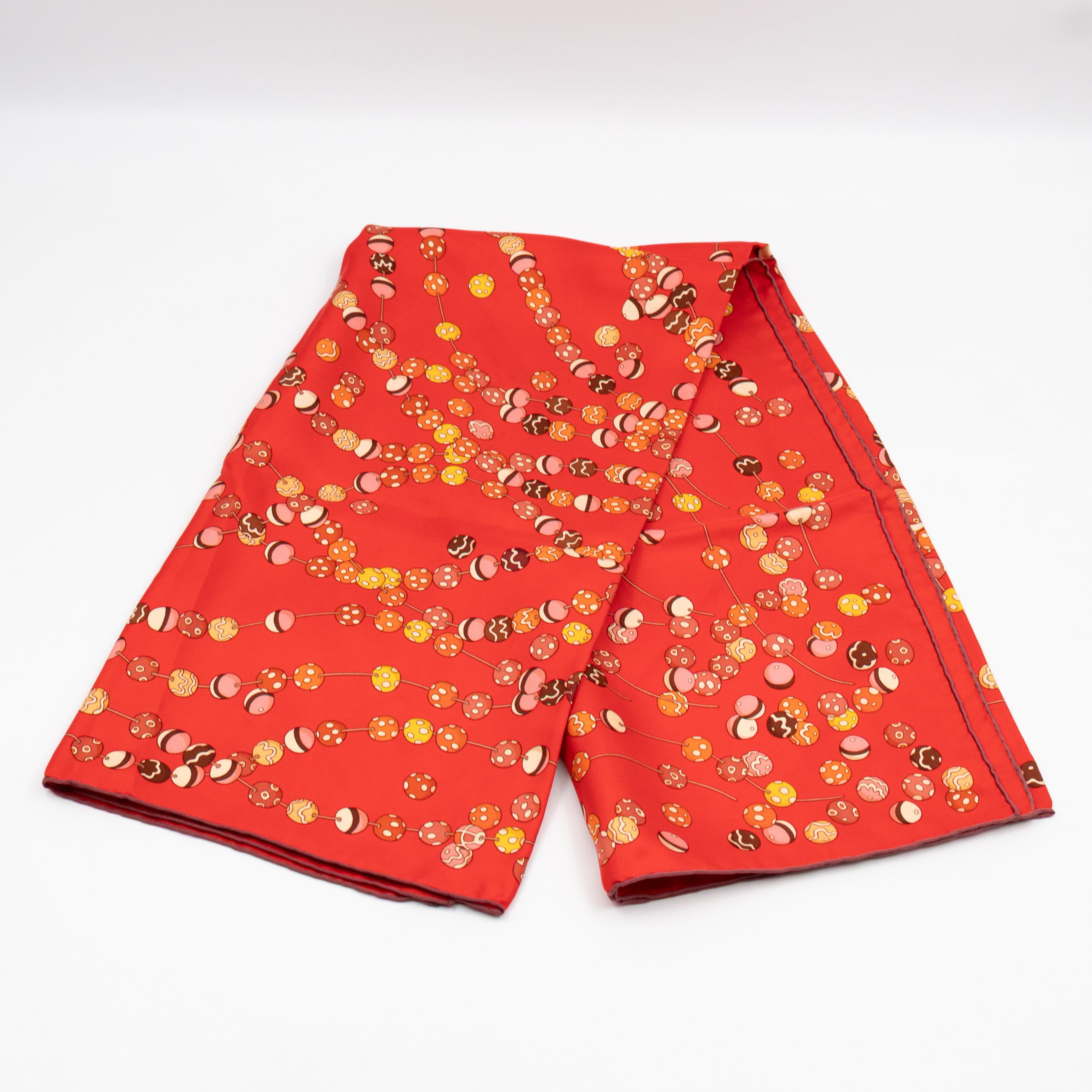Silk Scarf 90 Dancing Pearls Red