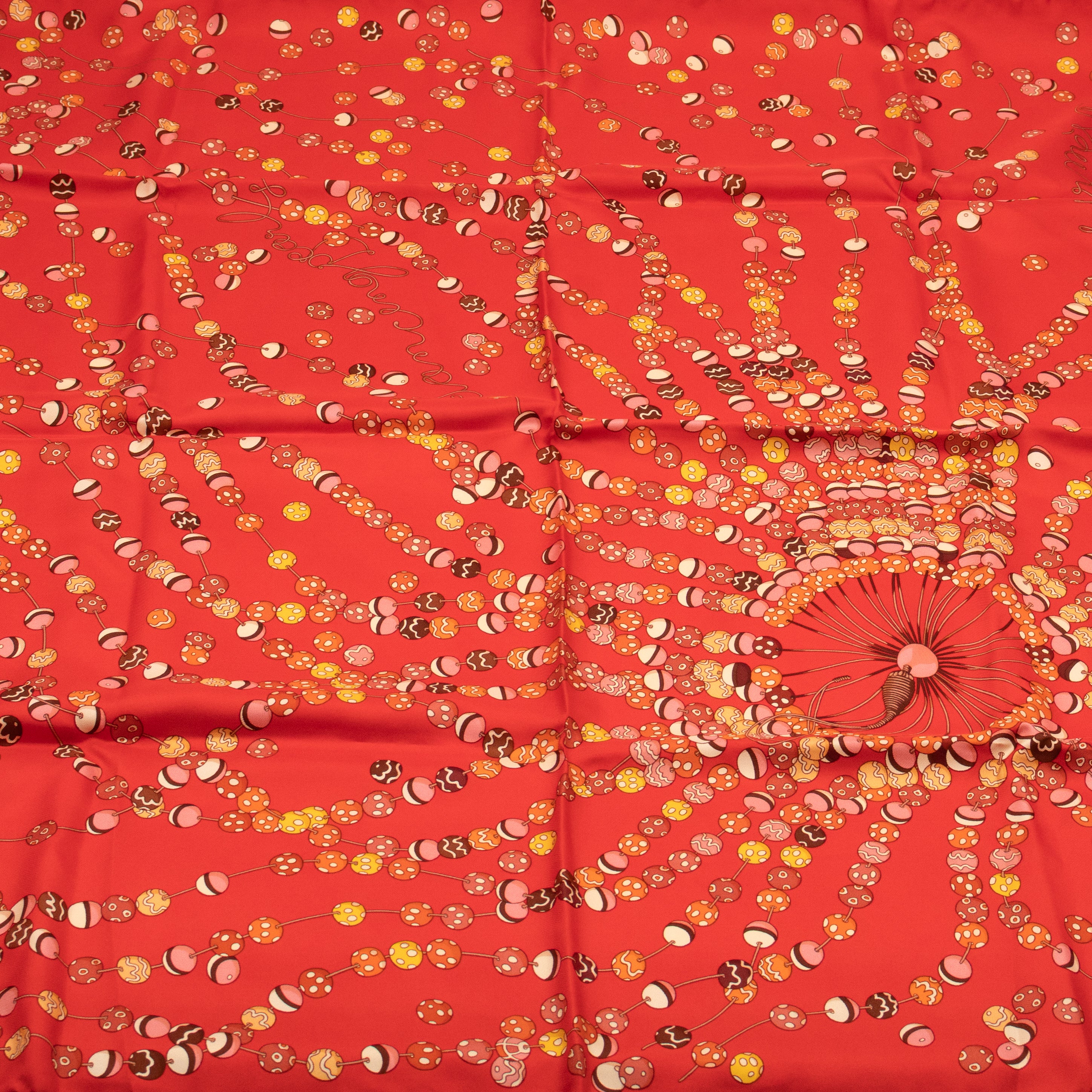 Silk Scarf 90 Dancing Pearls Red
