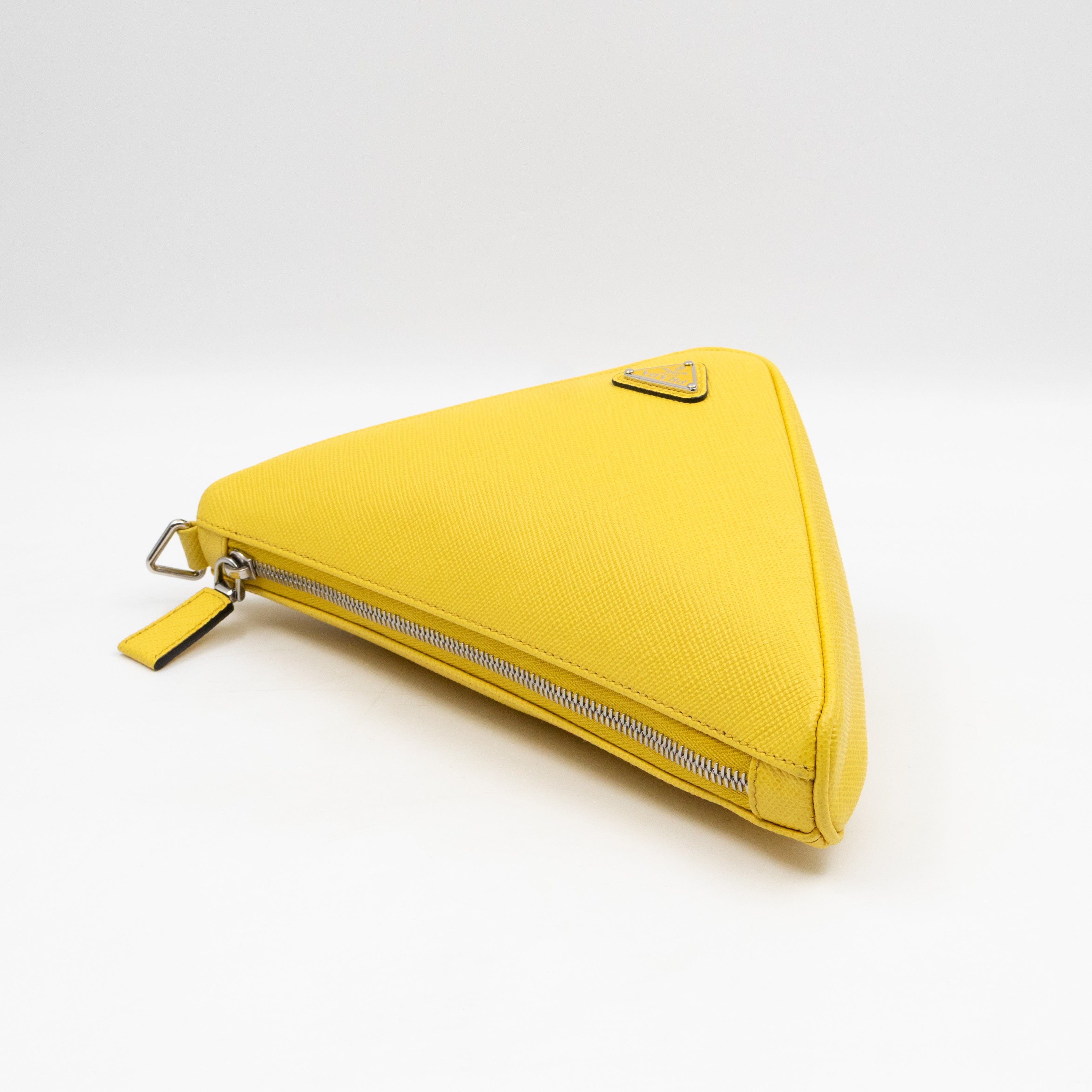 Triangle Clutch Bag Yellow Saffiano Leather
