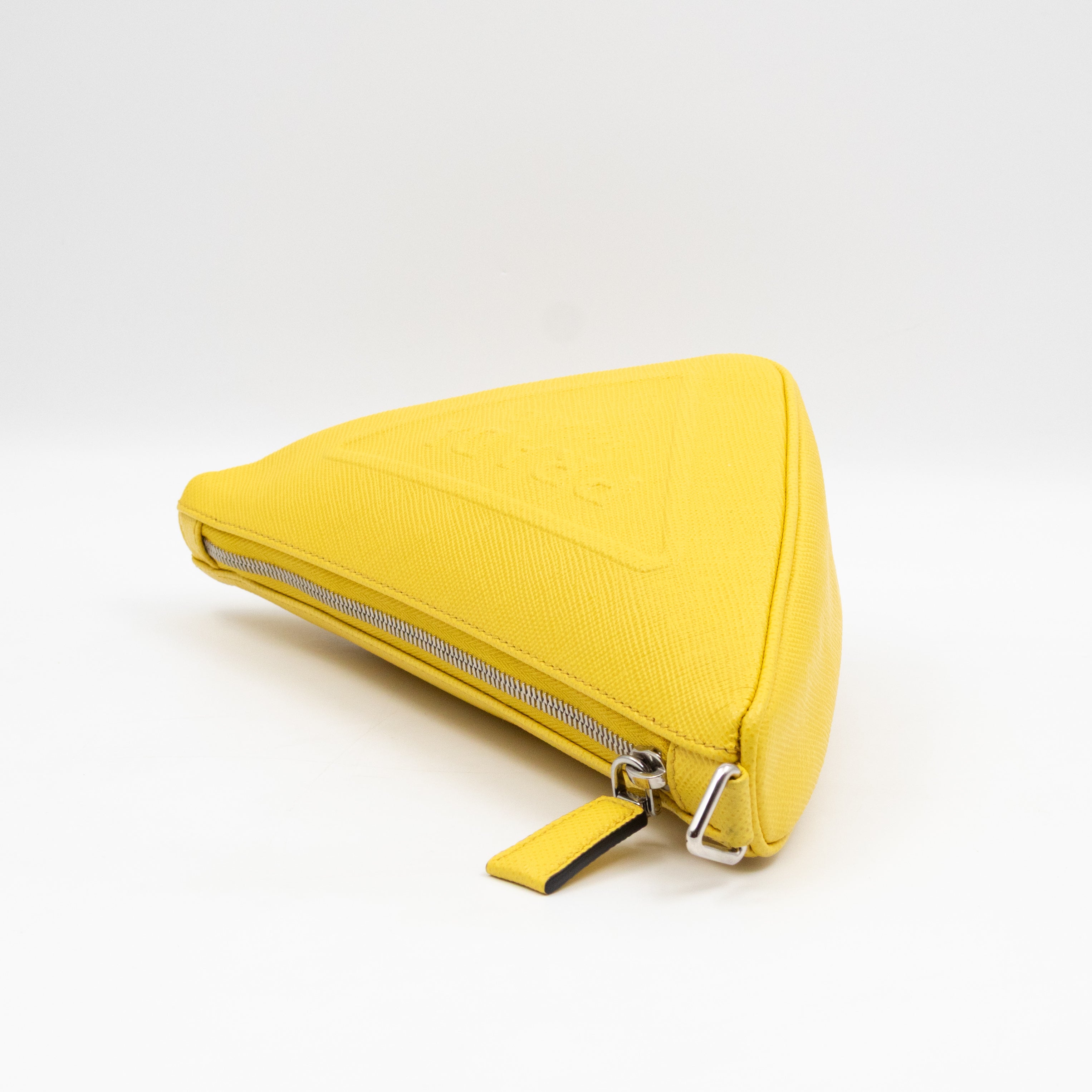 Triangle Clutch Bag Yellow Saffiano Leather