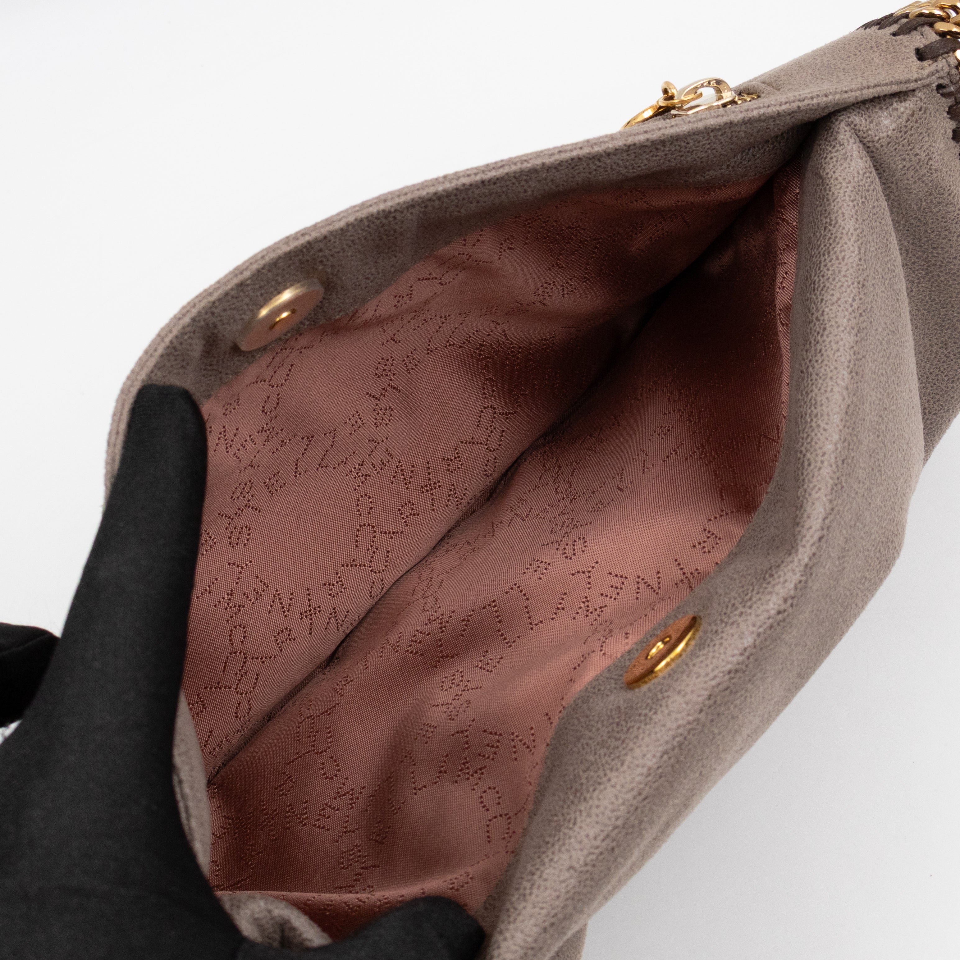 Falabella Fold Over Clutch Grey Gold