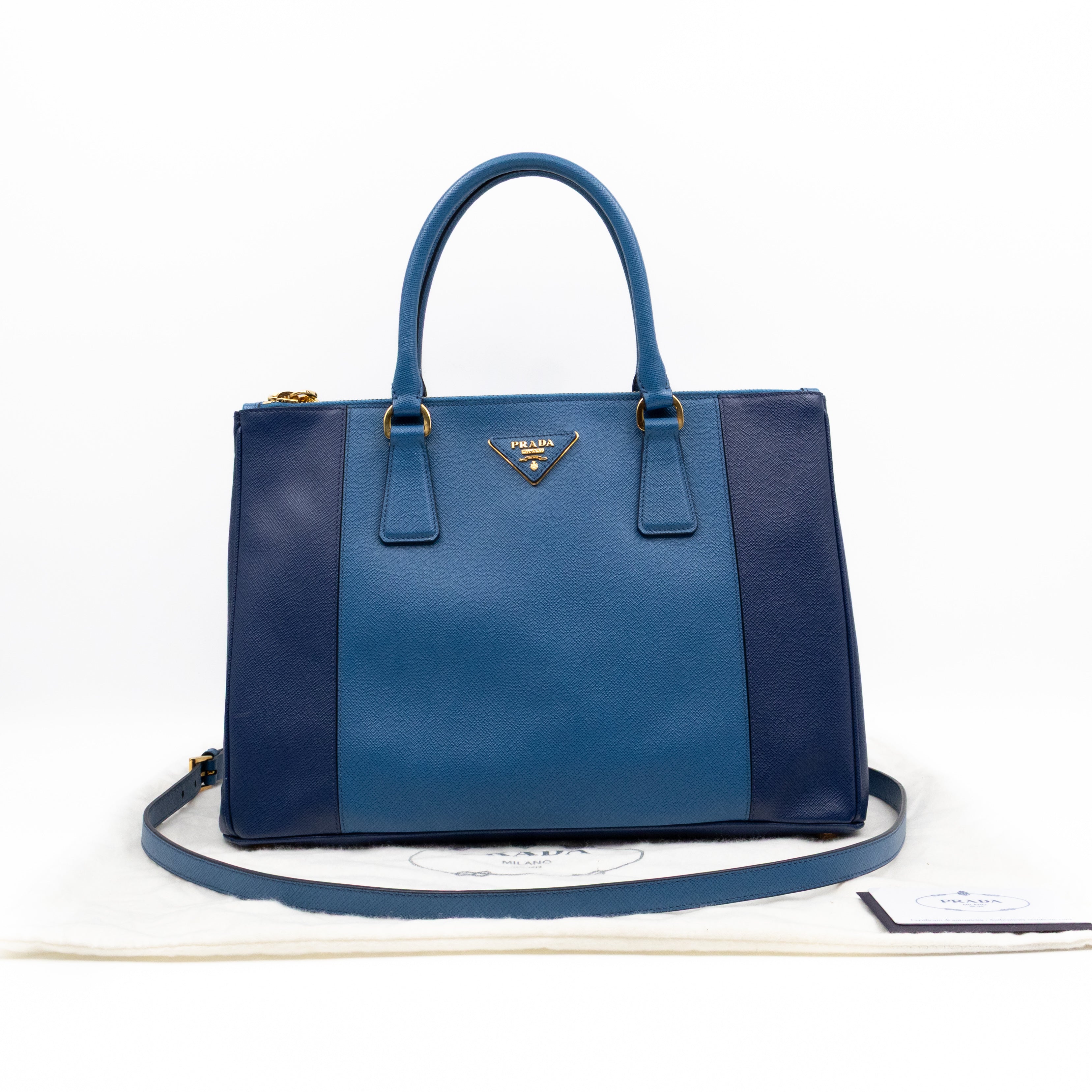 Galleria Medium Double Zip Blue Two Tone Saffiano Leather