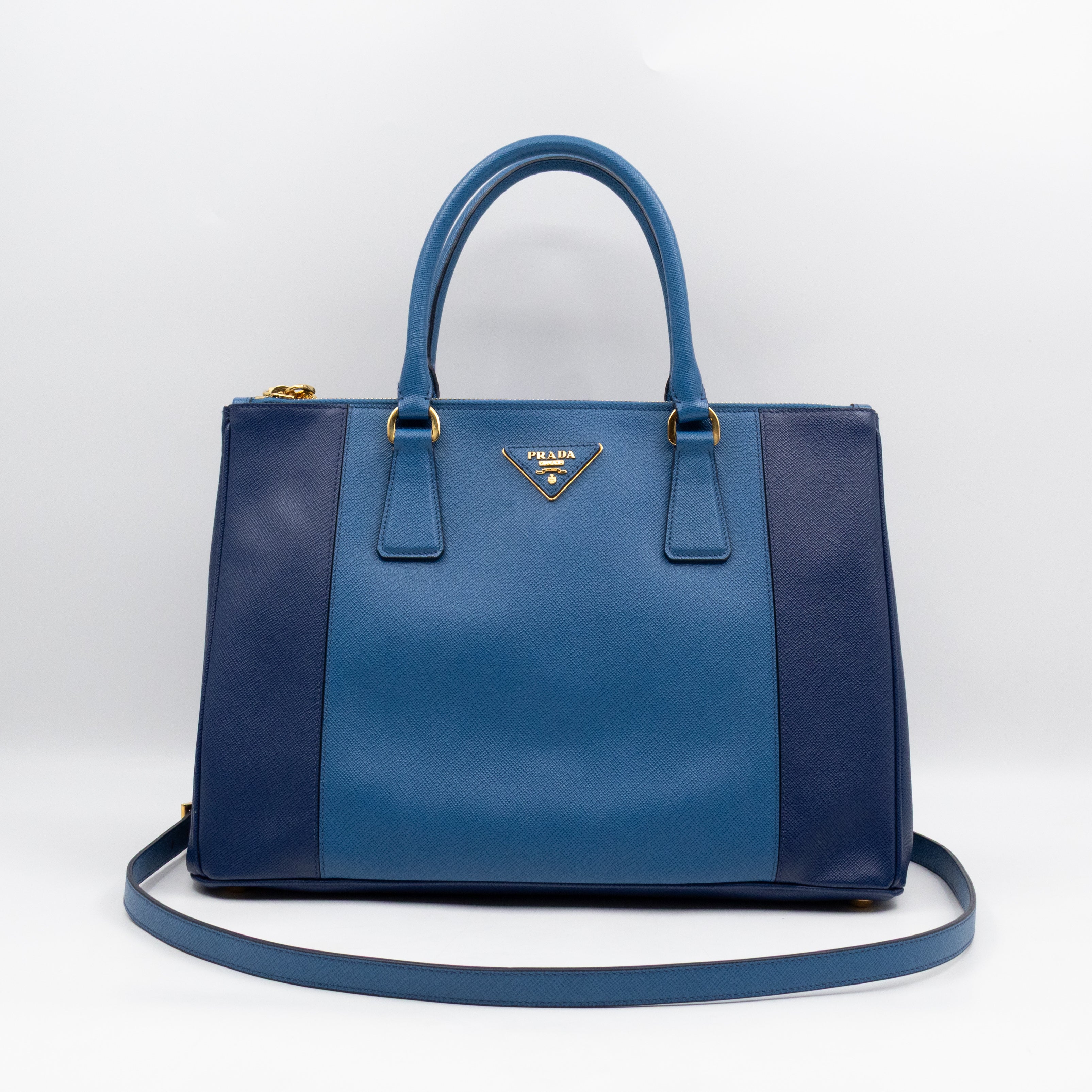 Galleria Medium Double Zip Blue Two Tone Saffiano Leather