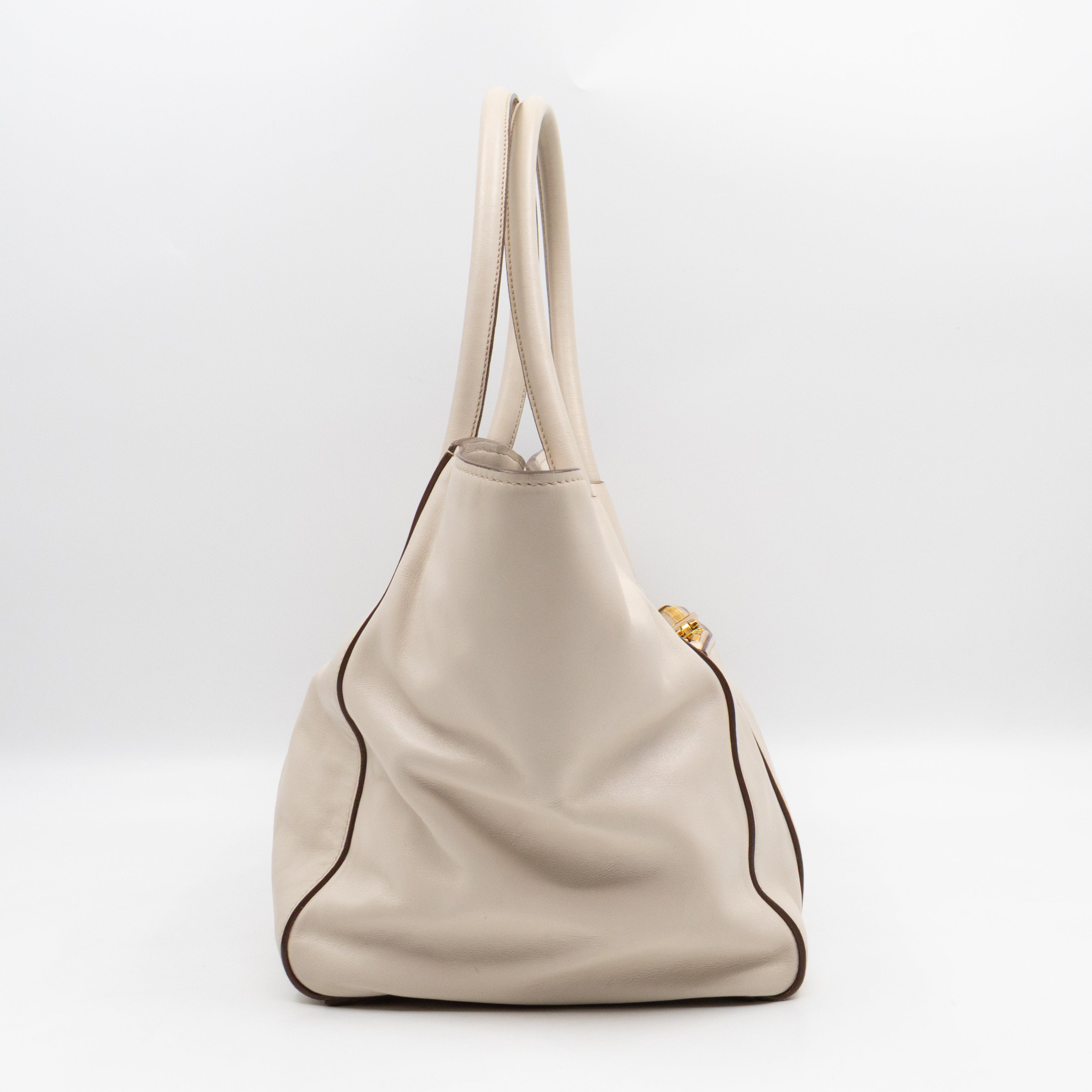 Shoulder Tote Bag White Vitello Daino Leather