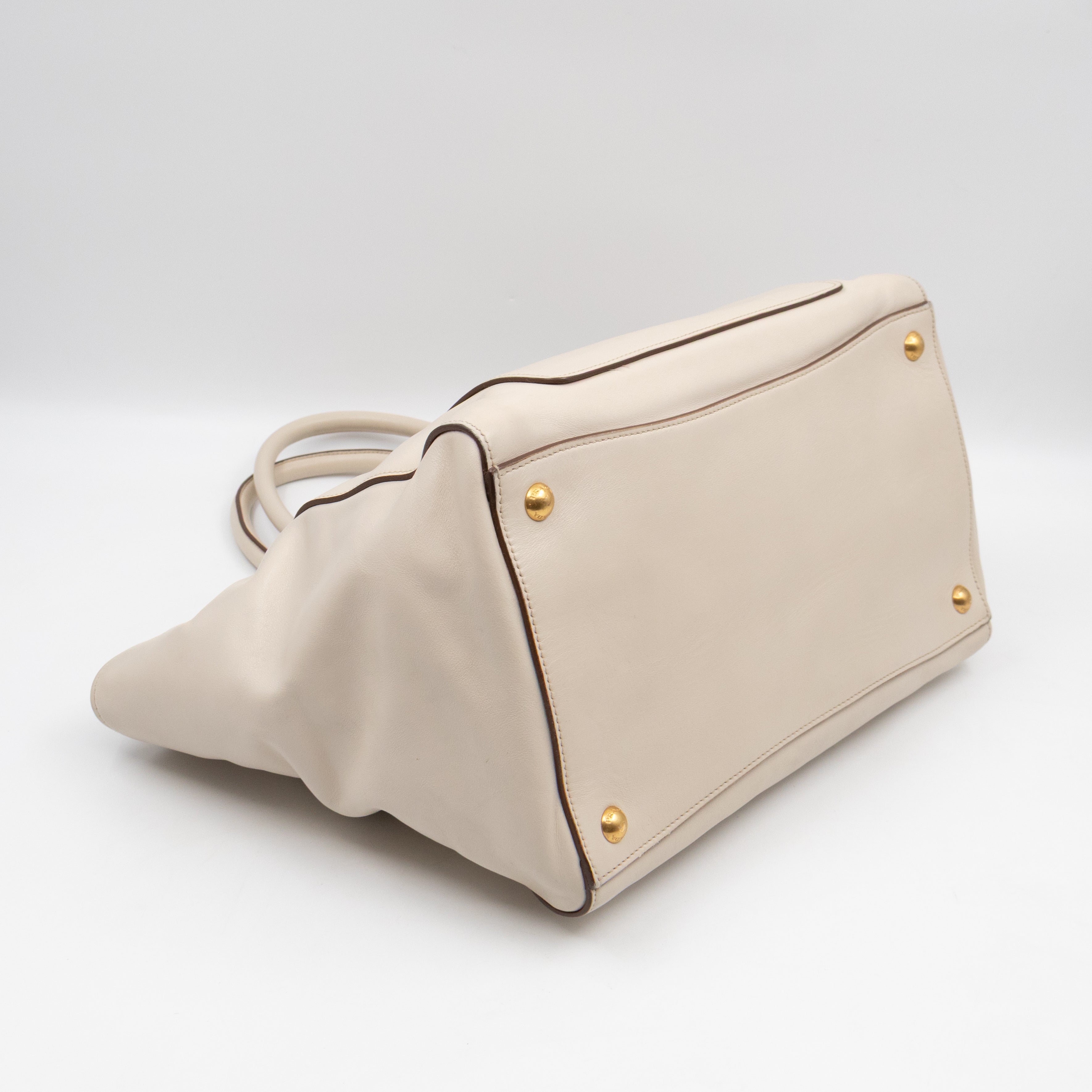 Shoulder Tote Bag White Vitello Daino Leather