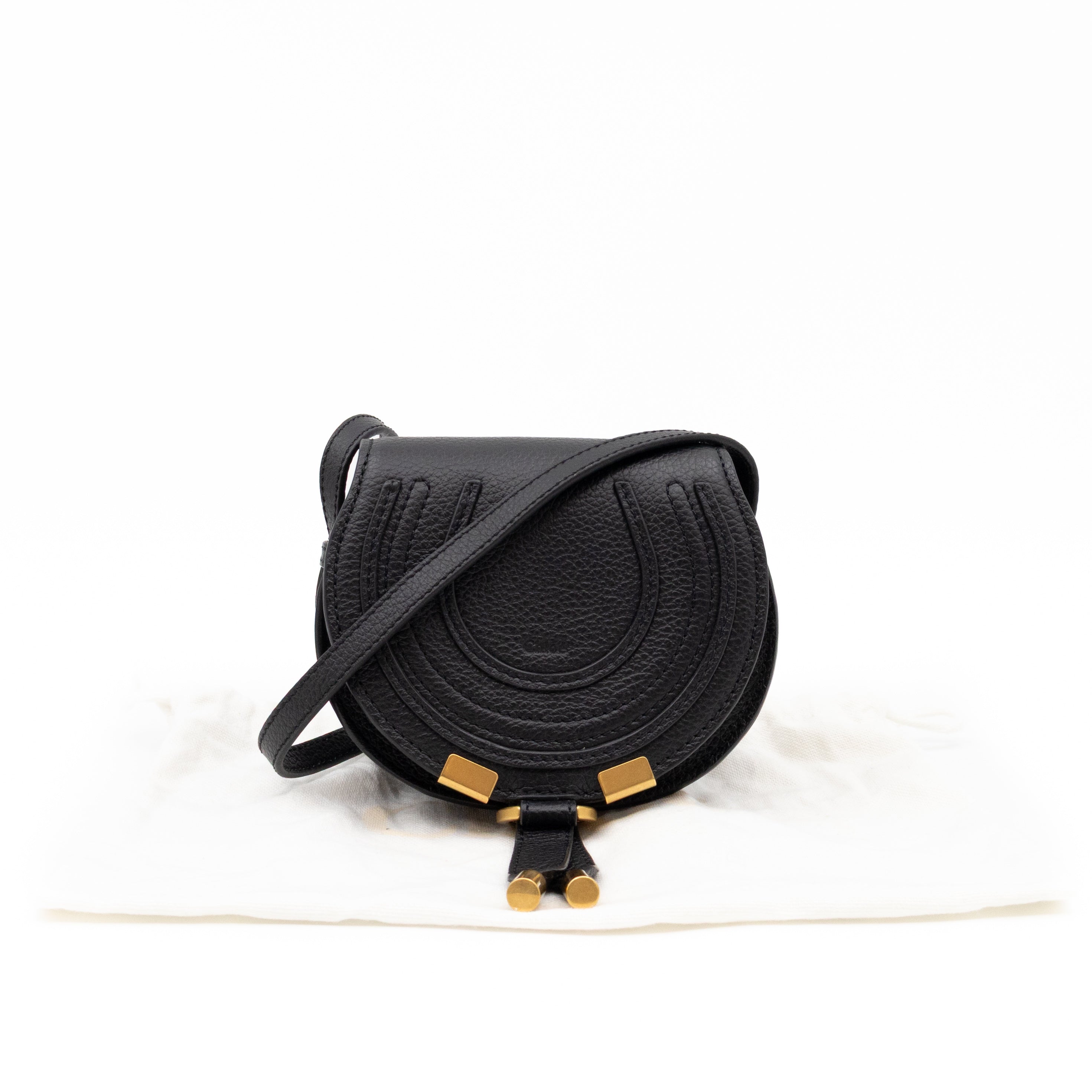 Marcie Saddle Micro Crossbody Bag Black Leather