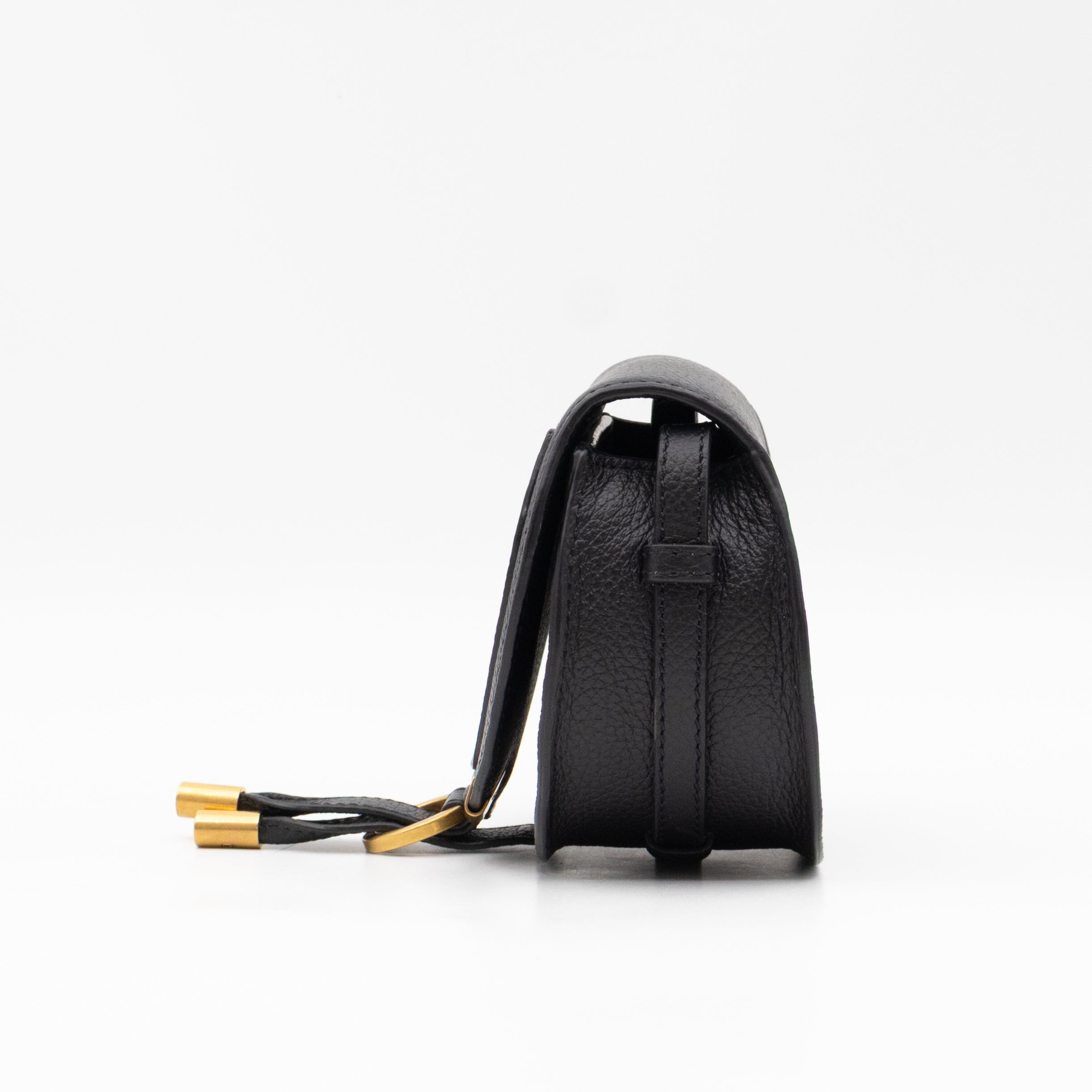 Marcie Saddle Micro Crossbody Bag Black Leather