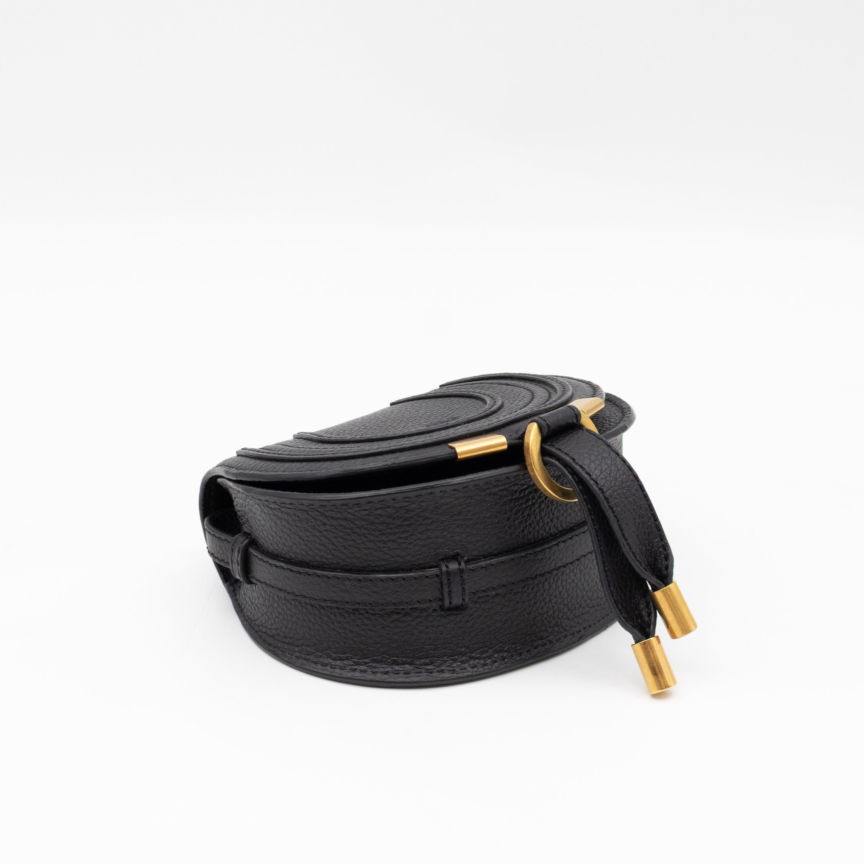 Marcie Saddle Micro Crossbody Bag Black Leather