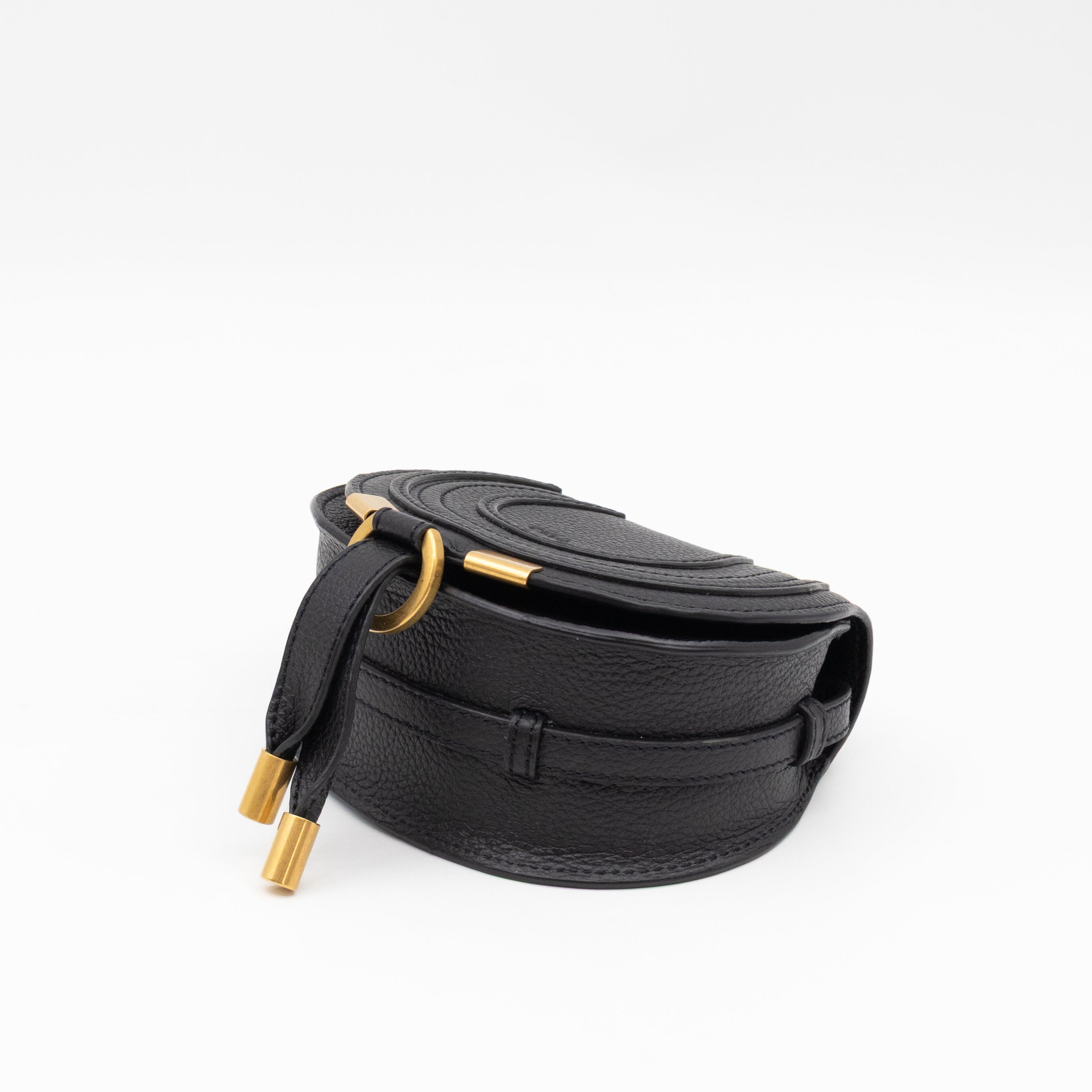 Marcie Saddle Micro Crossbody Bag Black Leather