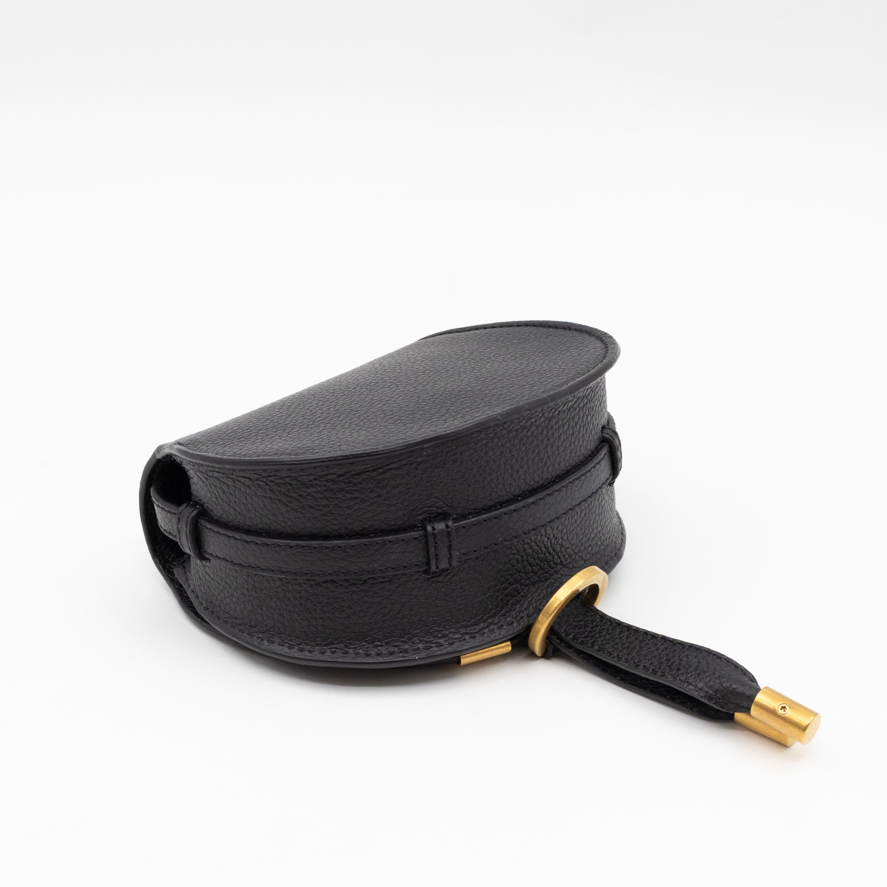 Marcie Saddle Micro Crossbody Bag Black Leather