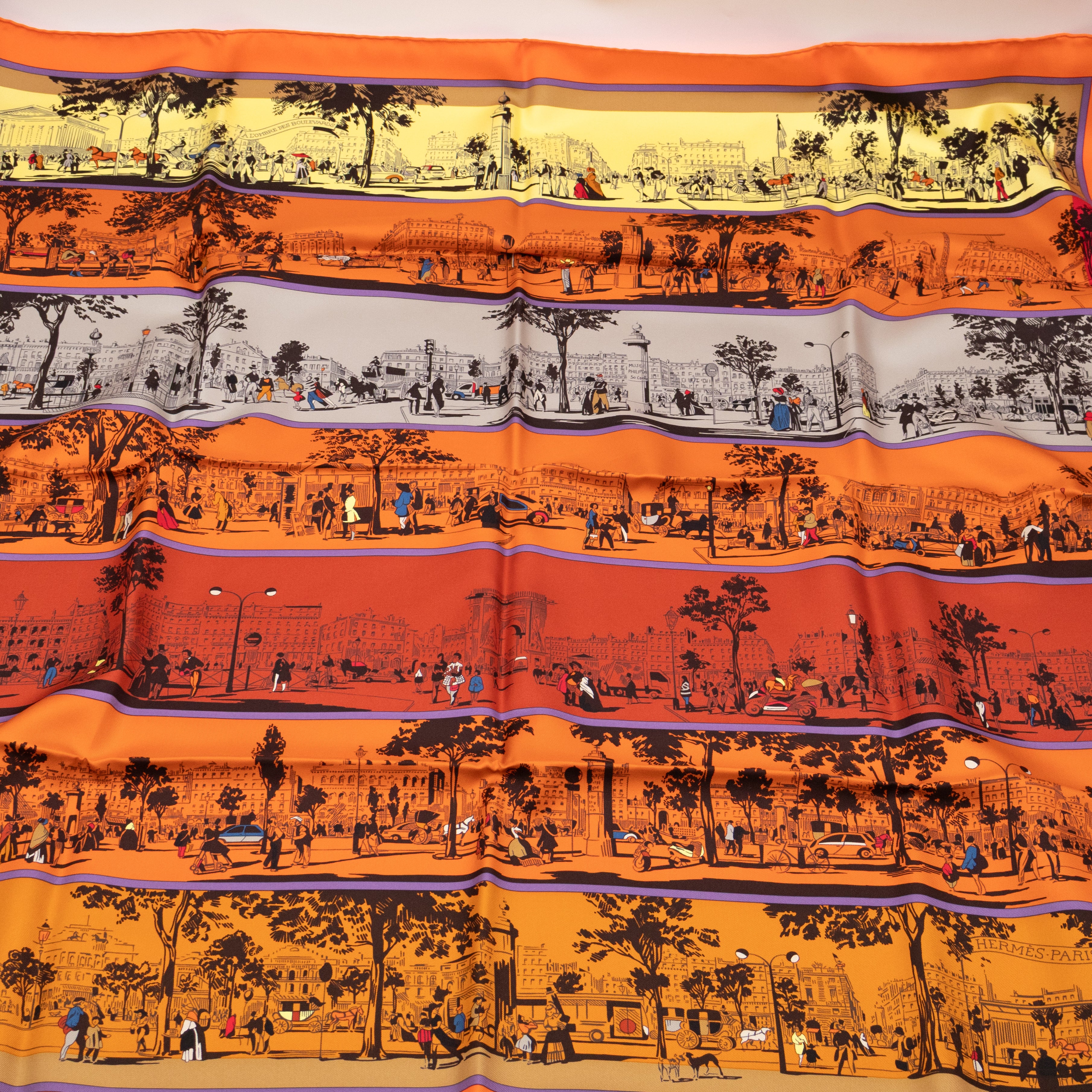 Silk Scarf 90 A l'Ombre des Boulevards Orange